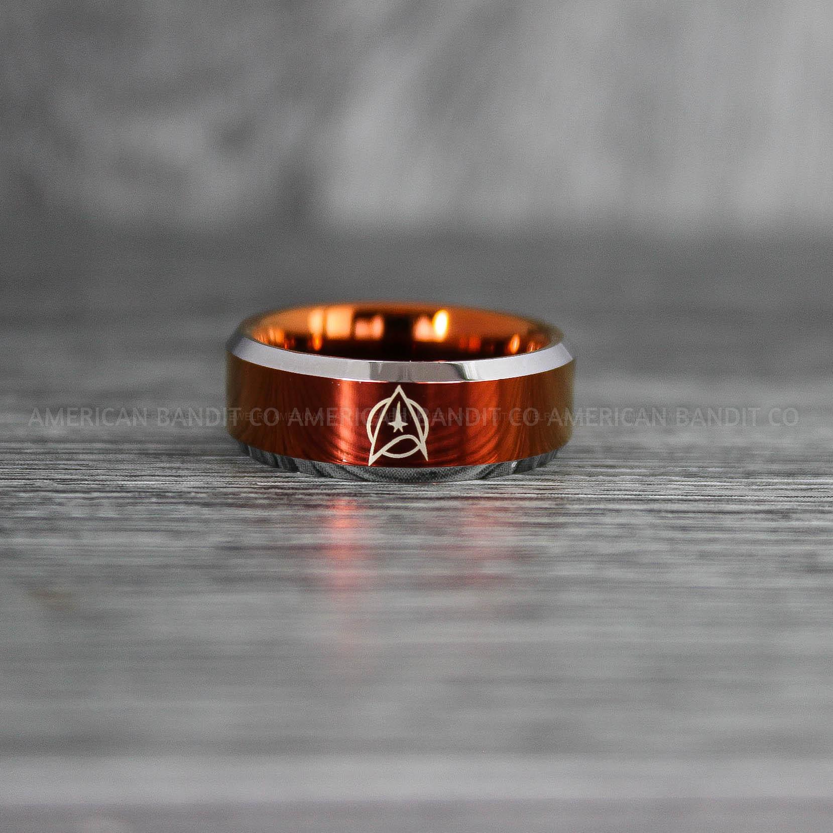 IMG_7654 Star Trek Ring, Star Trek Wedding Band, Red Star Trek Wedding Ring, Star Trek Wedding Ring, Star Trek Jewelry - Image 1