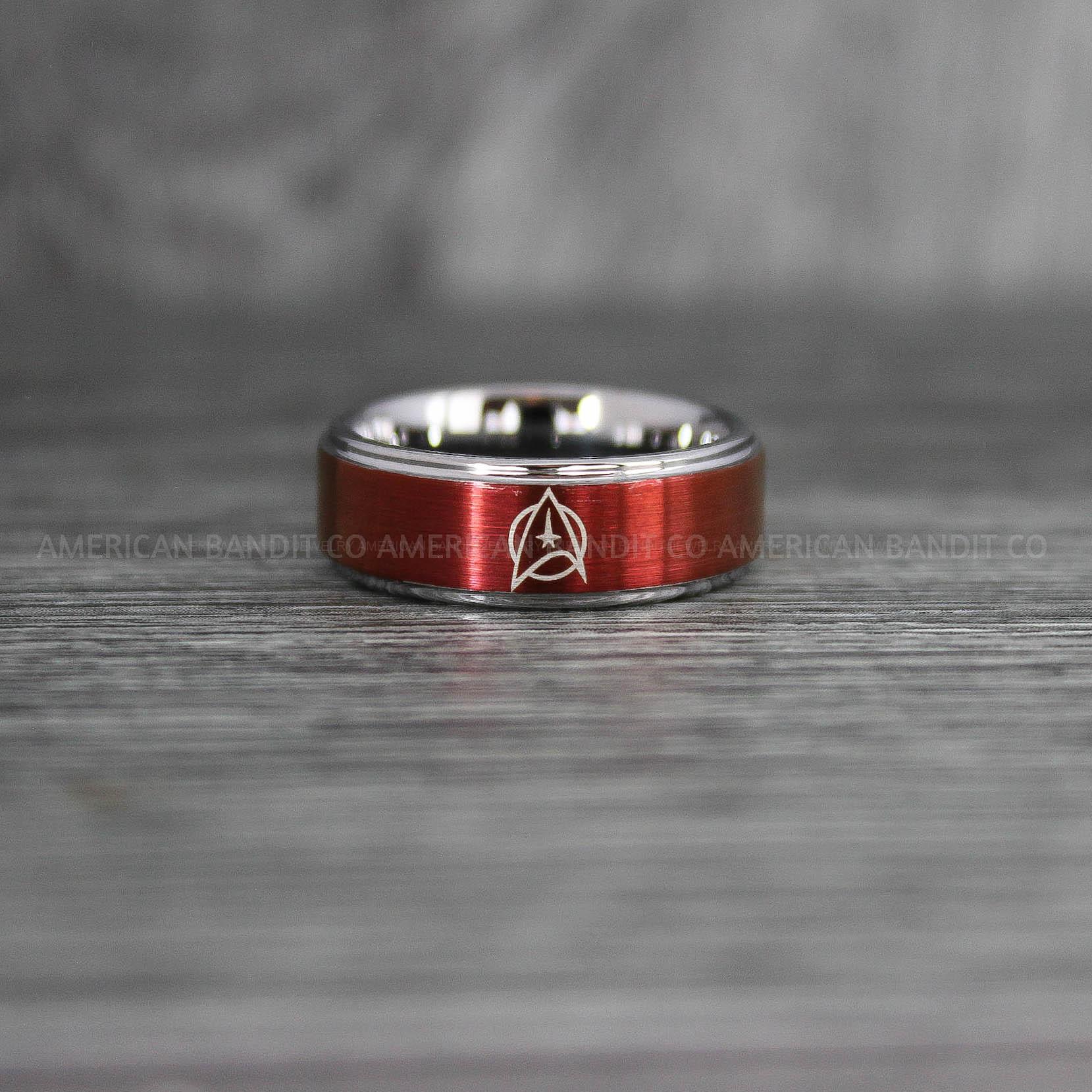 IMG_7656 Star Trek Ring, Star Trek Wedding Band, Red Star Trek Wedding Ring, Star Trek Wedding Ring, Star Trek Jewelry - Image 1