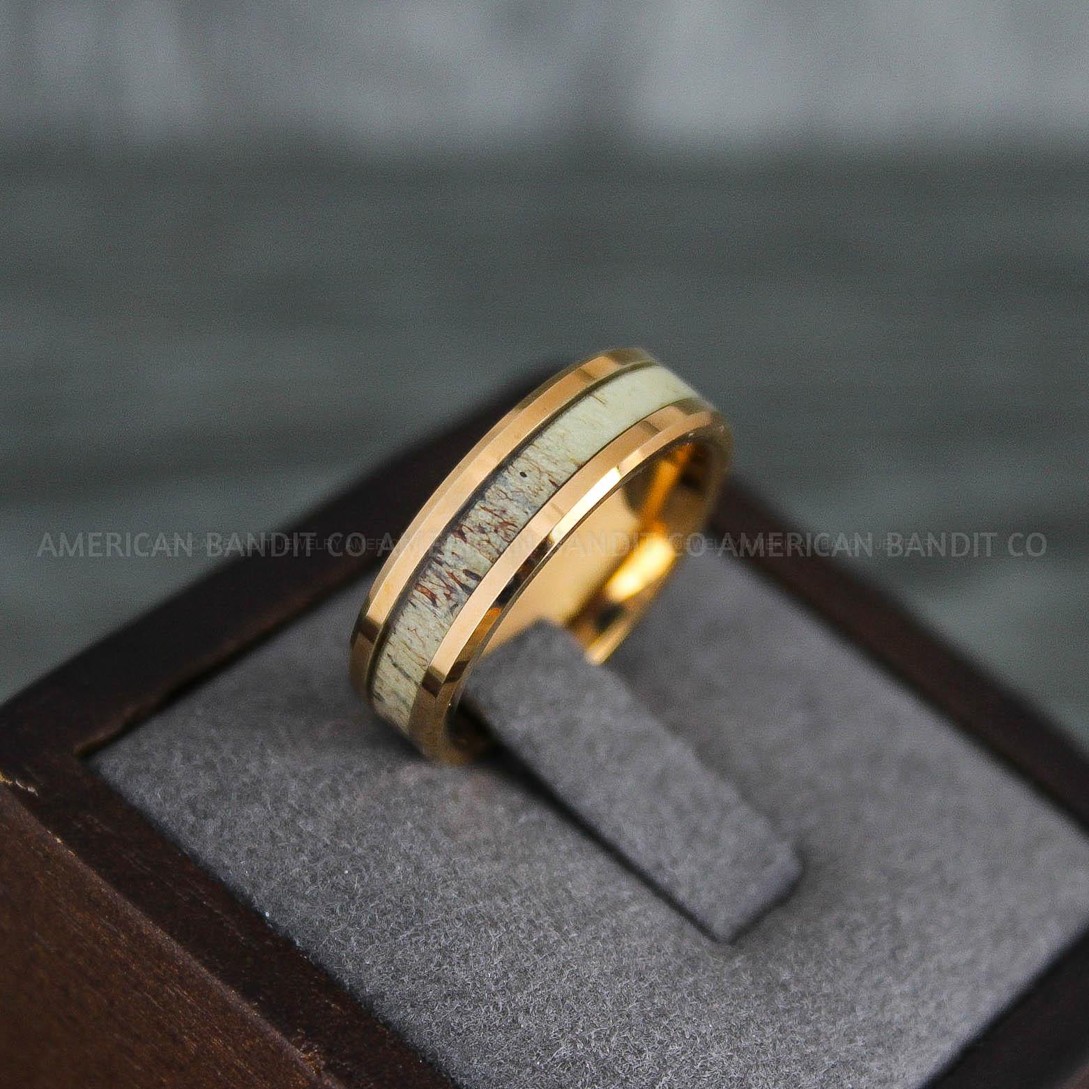 IMG_7779 Deer Antler Ring, Antler Wedding Band, Deer Hunting Ring, Deer Hunting Ring Deer Antler Wedding Ring Rose Gold Wedding Band His Wedding Ring - Image 1
