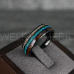 Deer Antler Ring, Wood Ring, Opal Ring, Damascus Steel Ring, Black Wedding Band