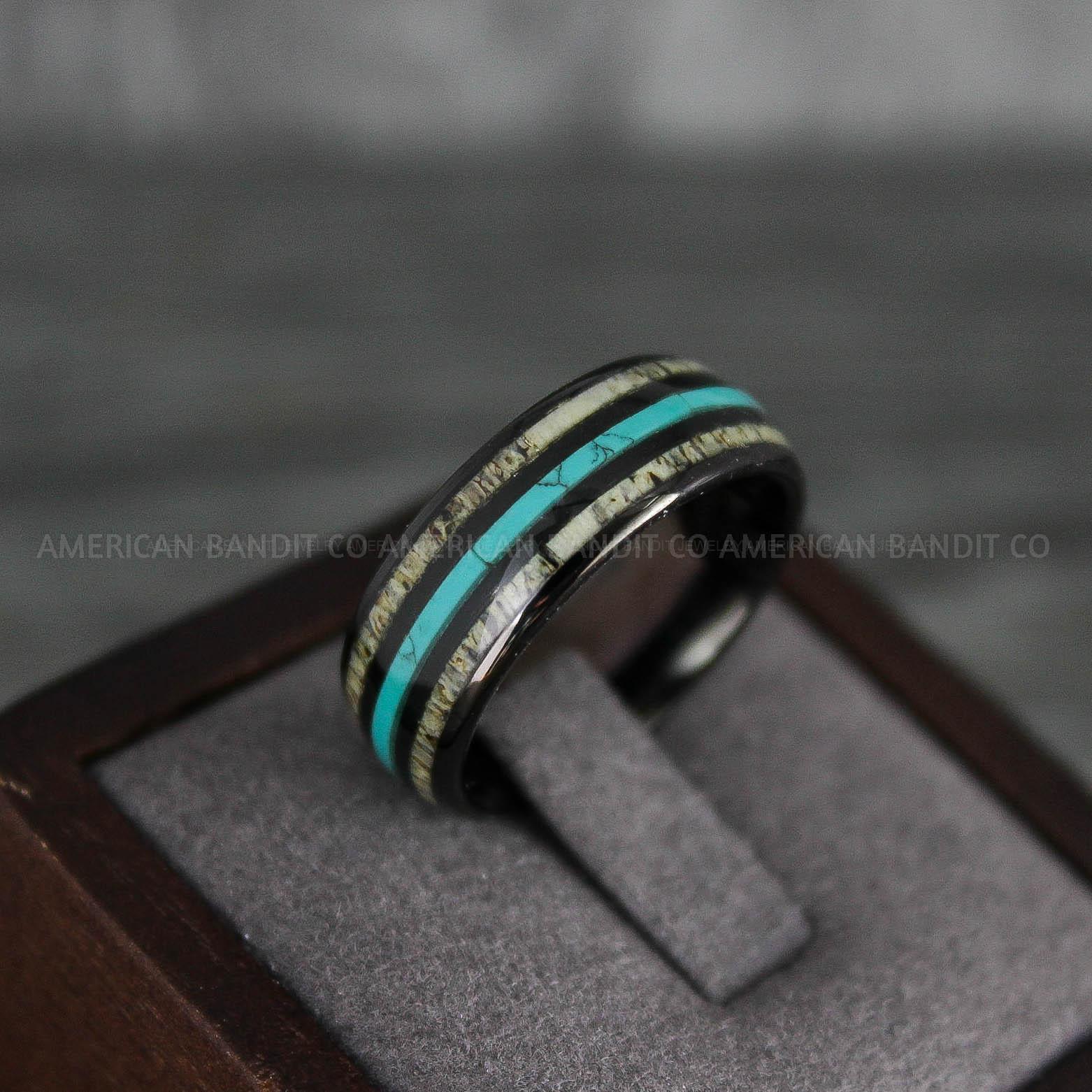 IMG_7783 Deer Antler Ring, Antler Wedding Band, Deer Hunting Ring, Deer Hunting Ring, Deer Antler Wedding Ring, Black Wedding Band, His Wedding Ring - Image 1