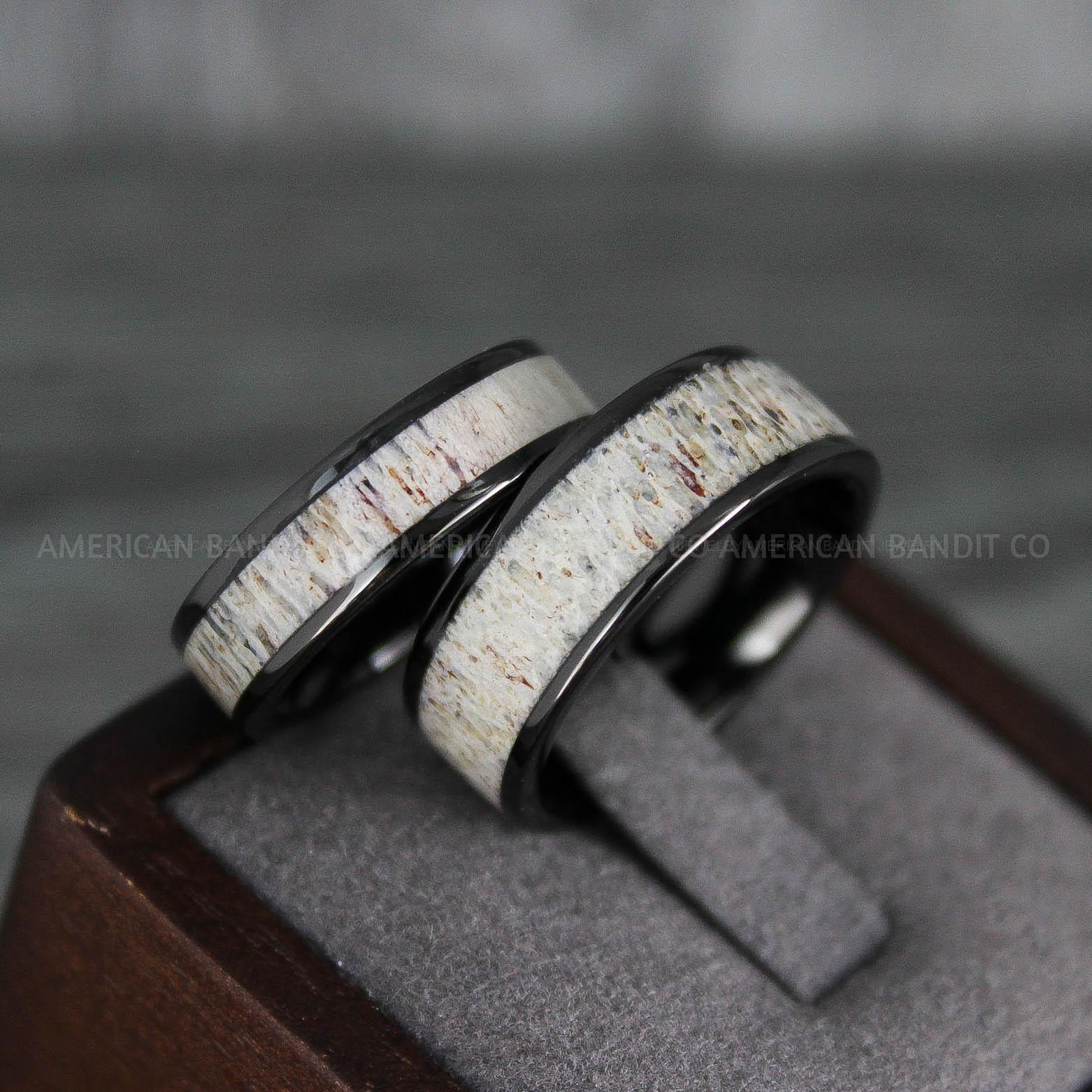 IMG_7788 Deer Antler Rings, Couple Rings, Wedding Ring Set, Antler Wedding Bands, Deer Hunting Rings, Deer Hunting Rings - Image 1