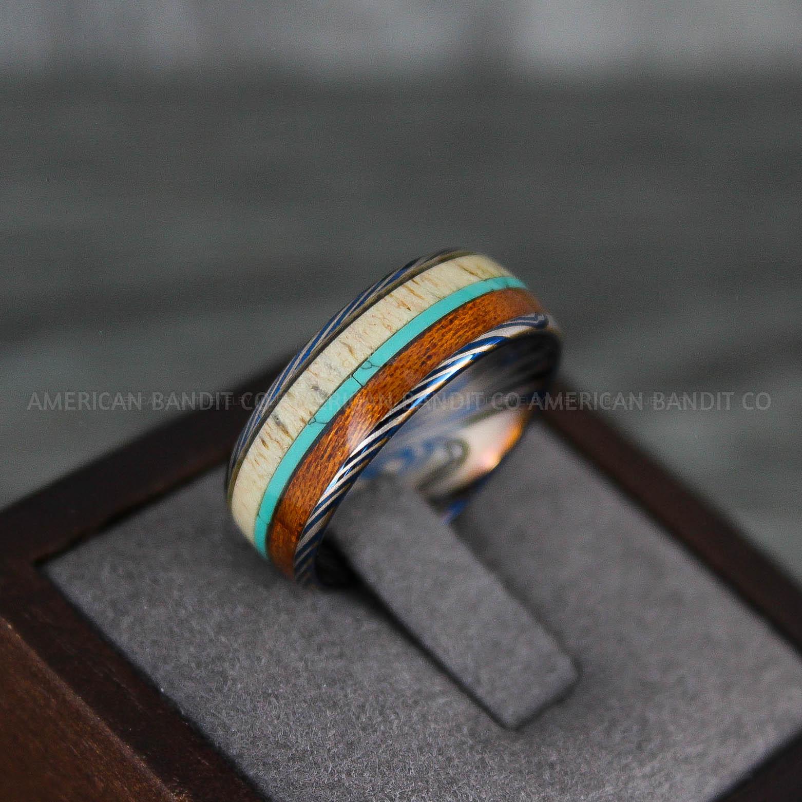 IMG_7811 Deer Antler Ring, Antler Wedding Band, Deer Hunting Ring, Deer Hunting Ring, Deer Antler Wedding Ring, Blue Wedding Band, His Wedding Ring - Image 1