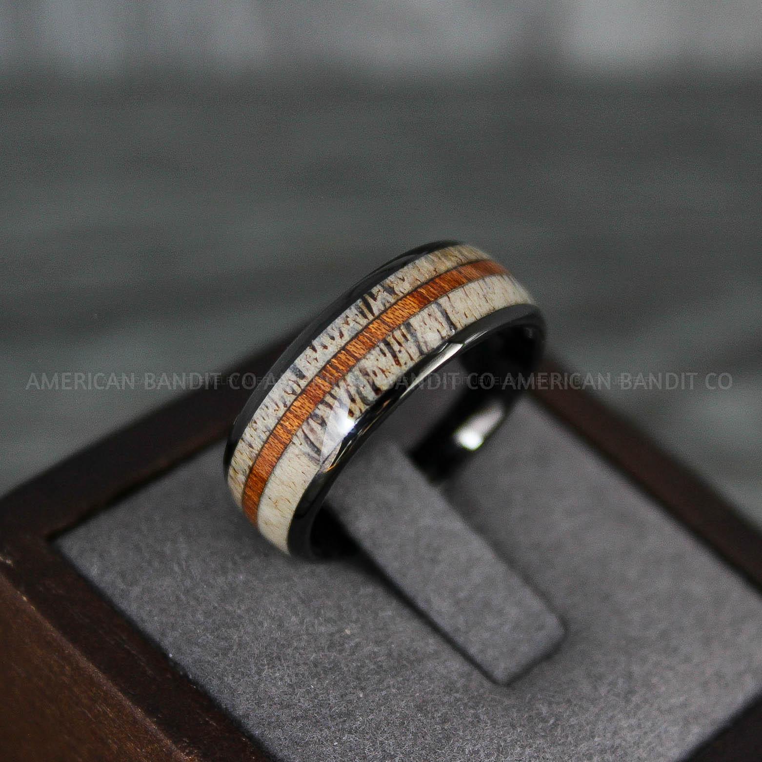 IMG_7818 Deer Antler Ring, Antler Wedding Band, Deer Hunting Ring, Deer Hunting Ring, Deer Antler Wedding Ring, Black Wedding Band, His Wedding Ring - Image 1
