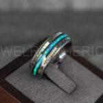 Opal Ring, Opal Wedding Ring, Abalone Shell Ring, Abalone Shell Wedding Band, Blue Wedding Band