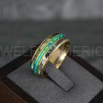 Opal Ring, Opal Wedding Ring, Abalone Shell Ring, Abalone Shell Wedding Band, Gold Wedding Band