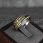 Wood Ring, Wood Wedding Ring, Abalone Shell Ring, Abalone Shell Wedding Band, Silver Wedding Band