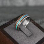 Opal Ring, Opal Wedding Ring, Wood Ring, Wood Wedding Band, Damascus Steel Ring, Damascus Steel Wedding Band