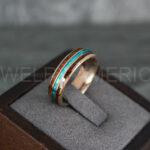 Opal Ring, Opal Wedding Ring, Wood Ring, Wood Wedding Band, Damascus Steel Ring, Damascus Steel Wedding Band