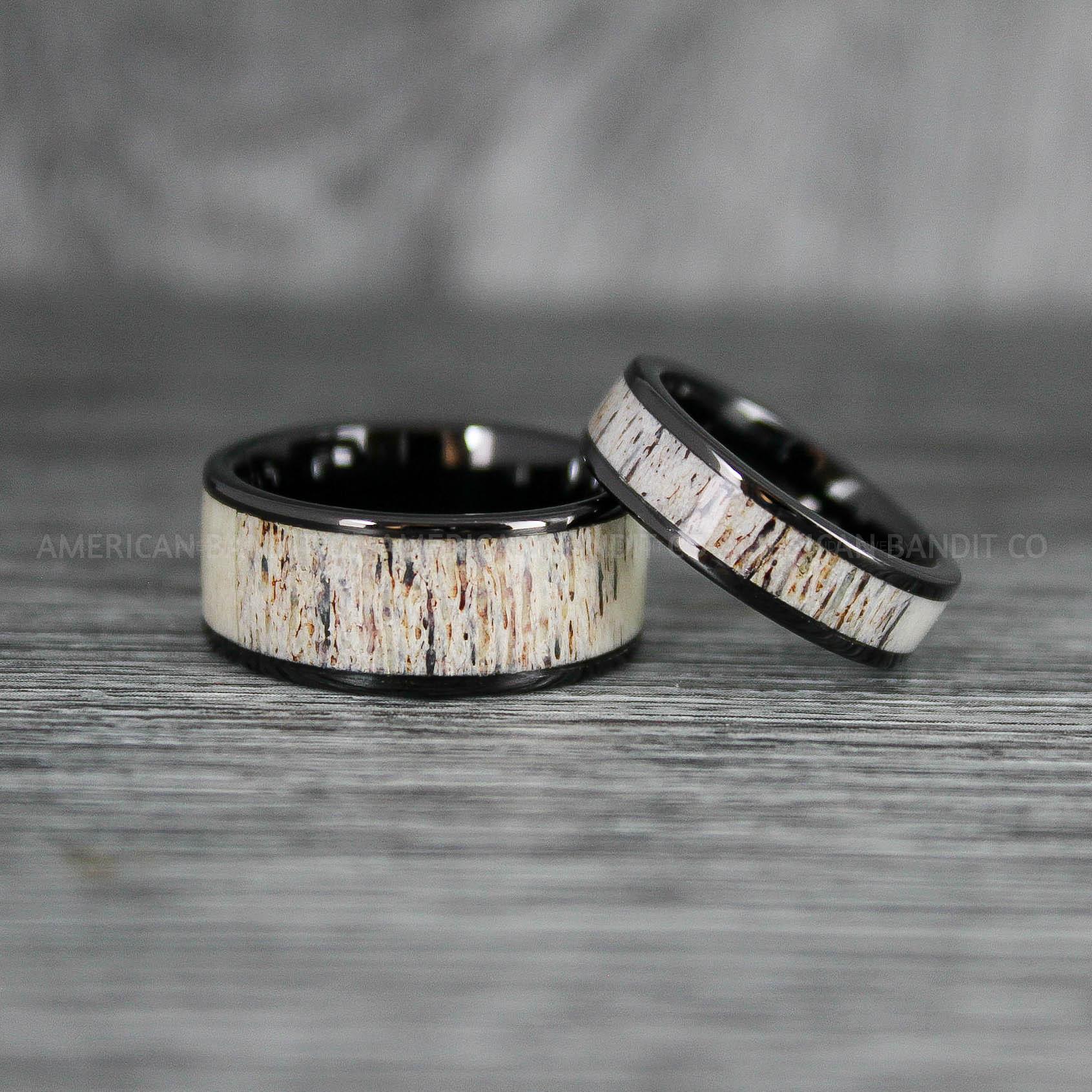 IMG_7849 Deer Antler Rings, Couple Rings, Wedding Ring Set, Antler Wedding Bands, Deer Hunting Rings, Deer Hunting Rings - Image 1