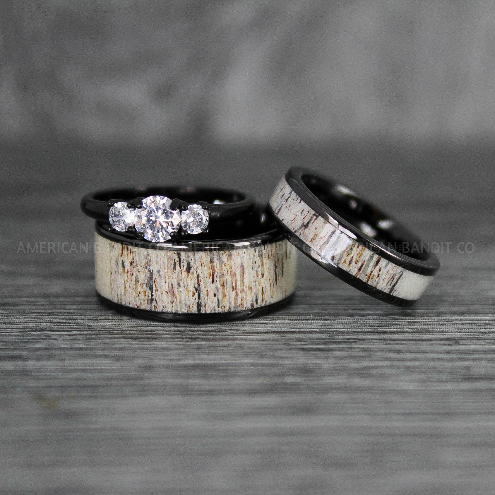 IMG_7850 Deer Antler Rings, Couple Rings, Wedding Ring Set, Antler Wedding Bands, Deer Hunting Rings, Deer Hunting Rings - Image 1