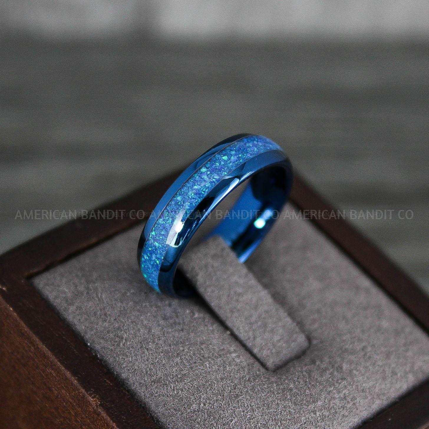 IMG_7881 Opal Ring, Opal Wedding Band, Galaxy Ring, Galaxy Wedding Band, Crushed Opal Wedding Ring - Image 1