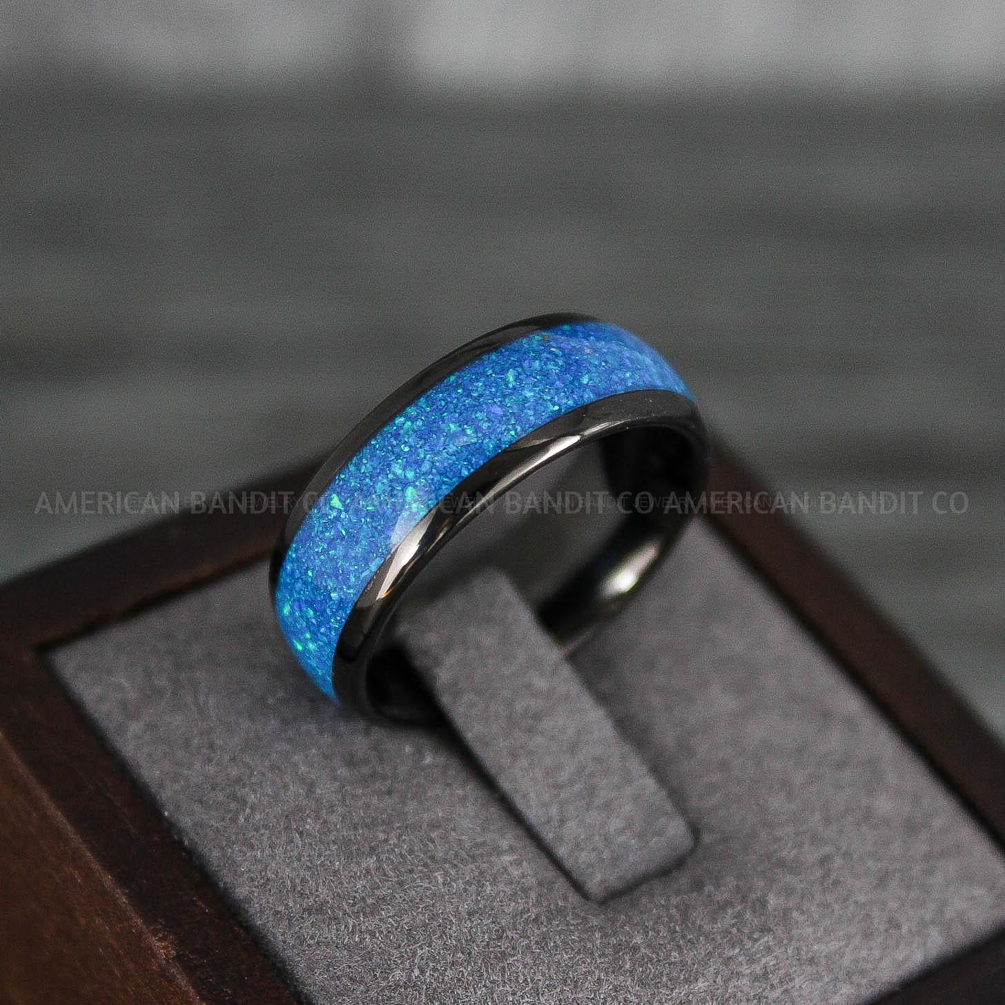 IMG_7882 Opal Ring, Opal Wedding Band, Galaxy Ring, Galaxy Wedding Band, Crushed Opal Wedding Ring - Image 1
