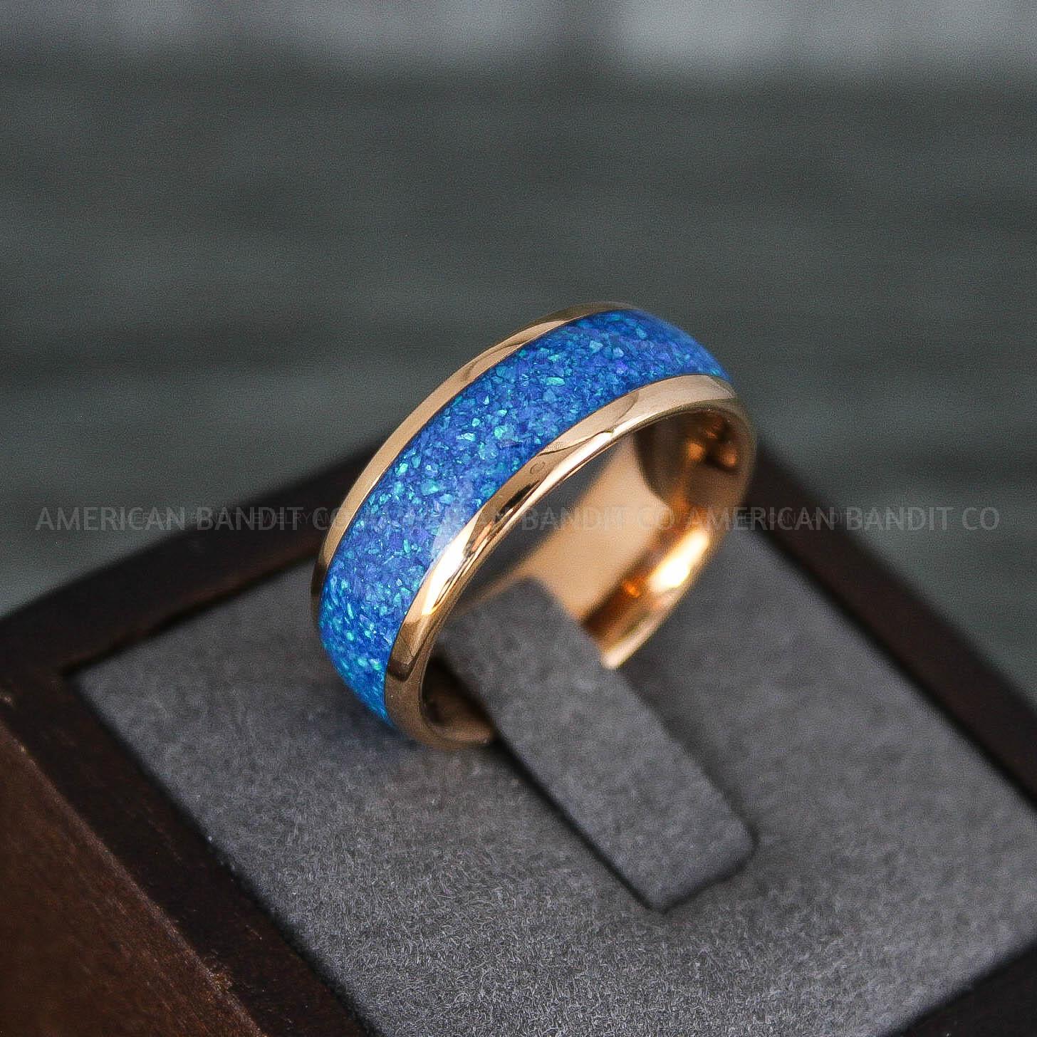 IMG_7886 Opal Ring, Opal Wedding Band, Galaxy Ring, Galaxy Wedding Band, Crushed Opal Wedding Ring - Image 1