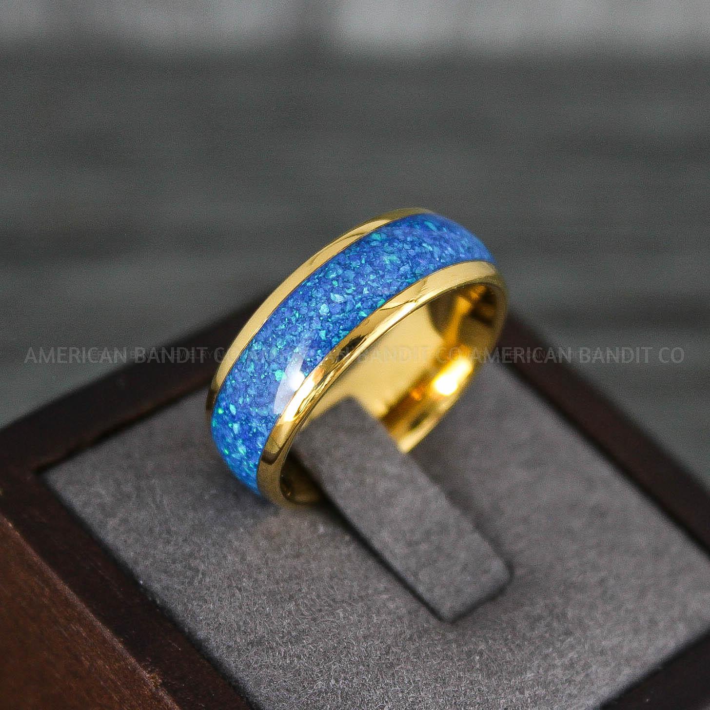 IMG_7889 Opal Ring, Opal Wedding Band, Galaxy Ring, Galaxy Wedding Band, Crushed Opal Wedding Ring - Image 1