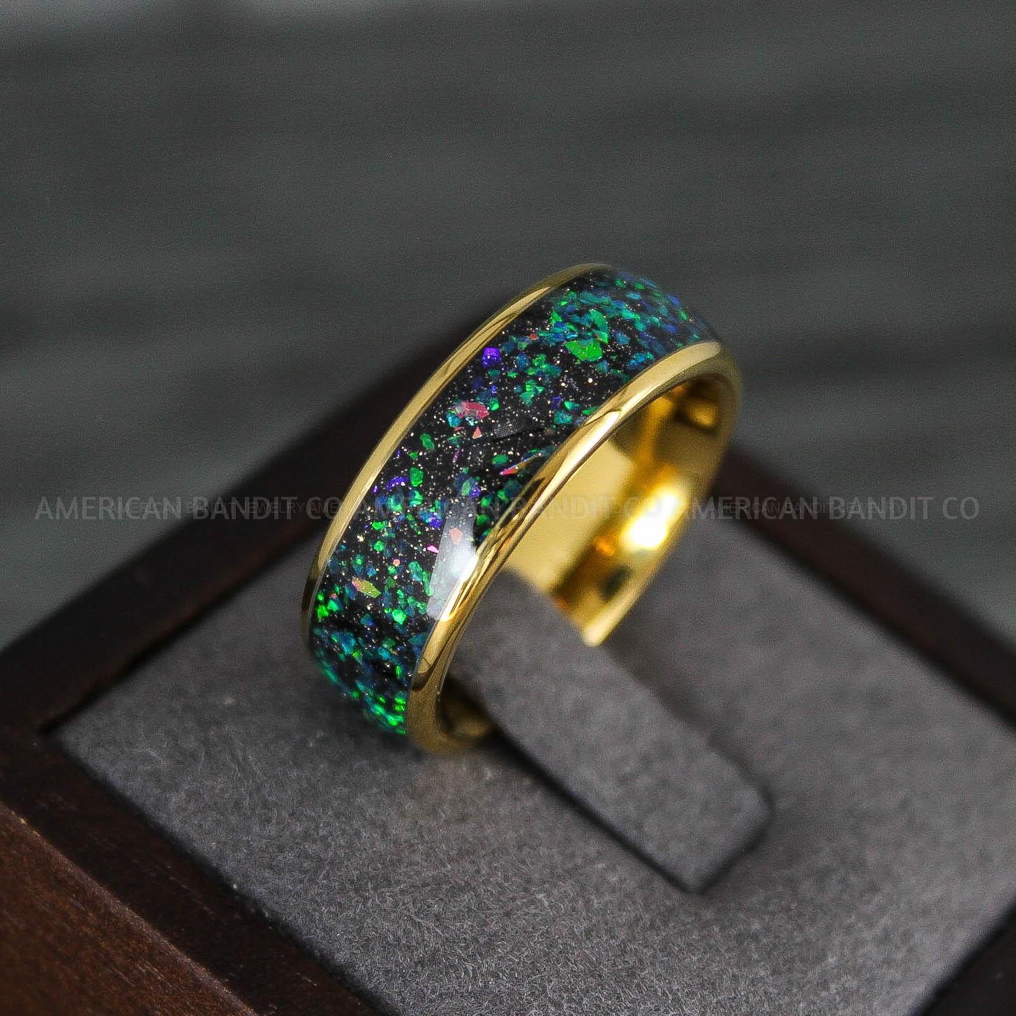 IMG_7893 Opal Ring, Opal Wedding Band, Galaxy Ring, Galaxy Wedding Band, Crushed Opal Wedding Ring - Image 1