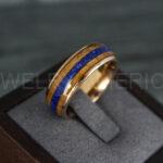 Blue Opal Ring, Whiskey Barrel Wood Ring, Opal Wedding Band, Galaxy Ring, Galaxy Wedding Band, Crushed Opal Wedding Ring