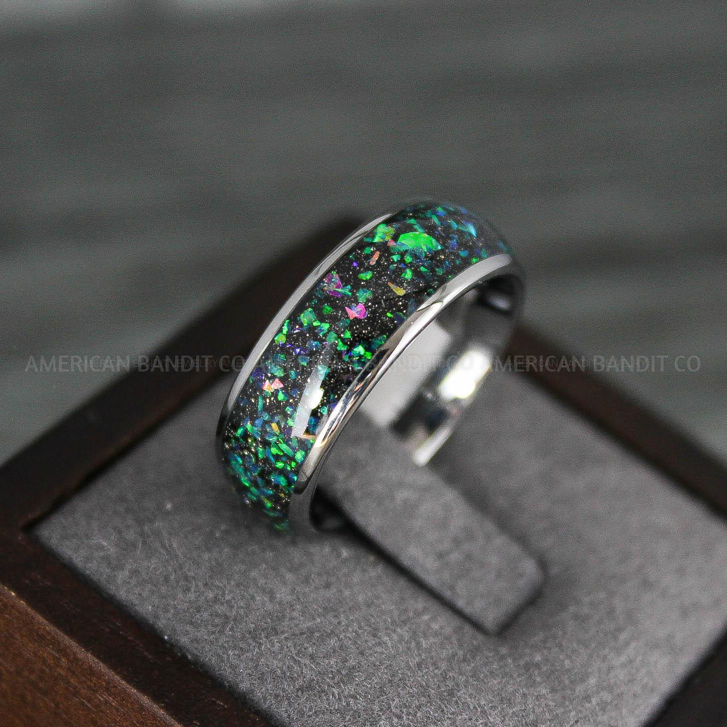 IMG_7896 Opal Ring, Opal Wedding Band, Galaxy Ring, Galaxy Wedding Band, Crushed Opal Wedding Ring - Image 1