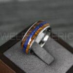 Blue Opal Ring, Whiskey Barrel Wood Ring, Opal Wedding Band, Galaxy Ring, Galaxy Wedding Band, Crushed Opal Wedding Ring