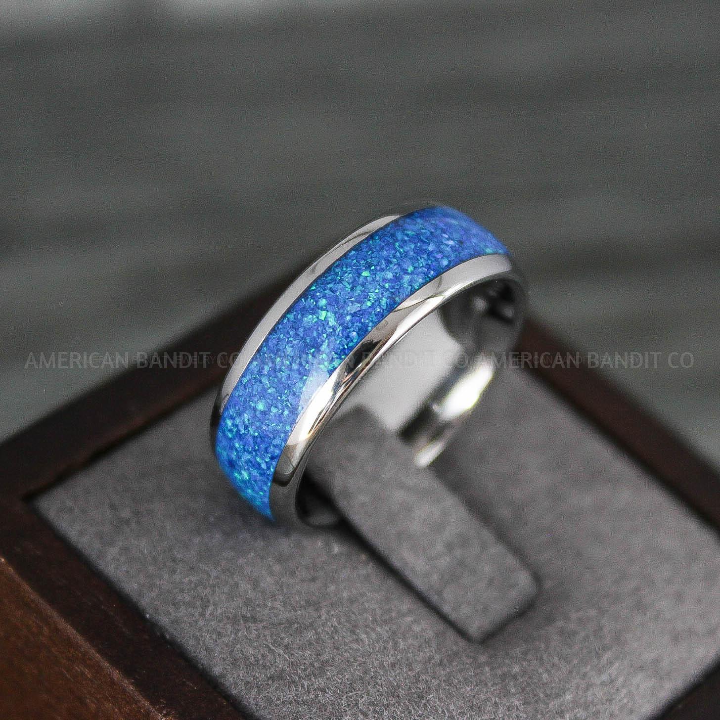 IMG_7898 Opal Ring, Opal Wedding Band, Galaxy Ring, Galaxy Wedding Band, Crushed Opal Wedding Ring - Image 1