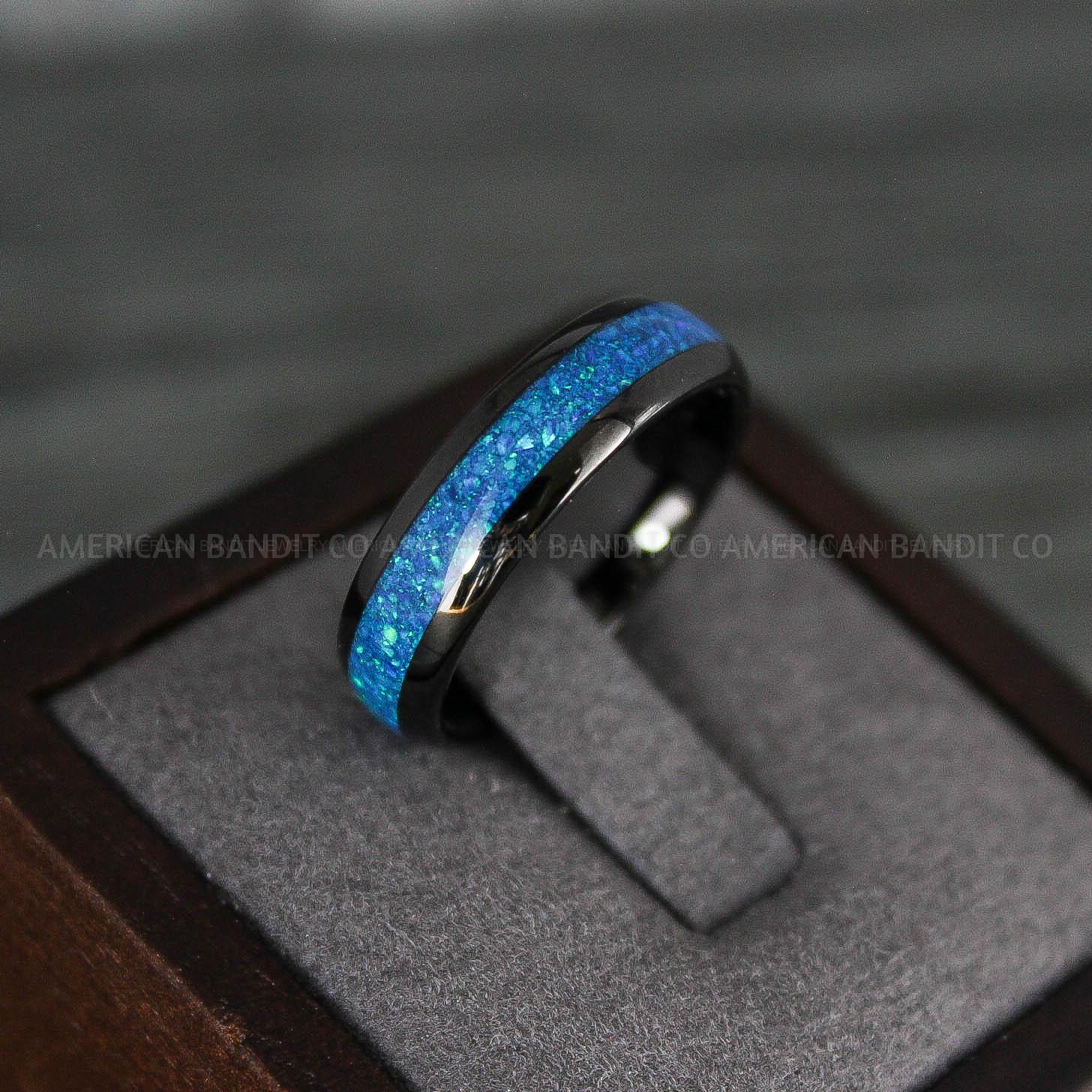 IMG_7900 Opal Ring, Opal Wedding Band, Galaxy Ring, Galaxy Wedding Band, Crushed Opal Wedding Ring - Image 1