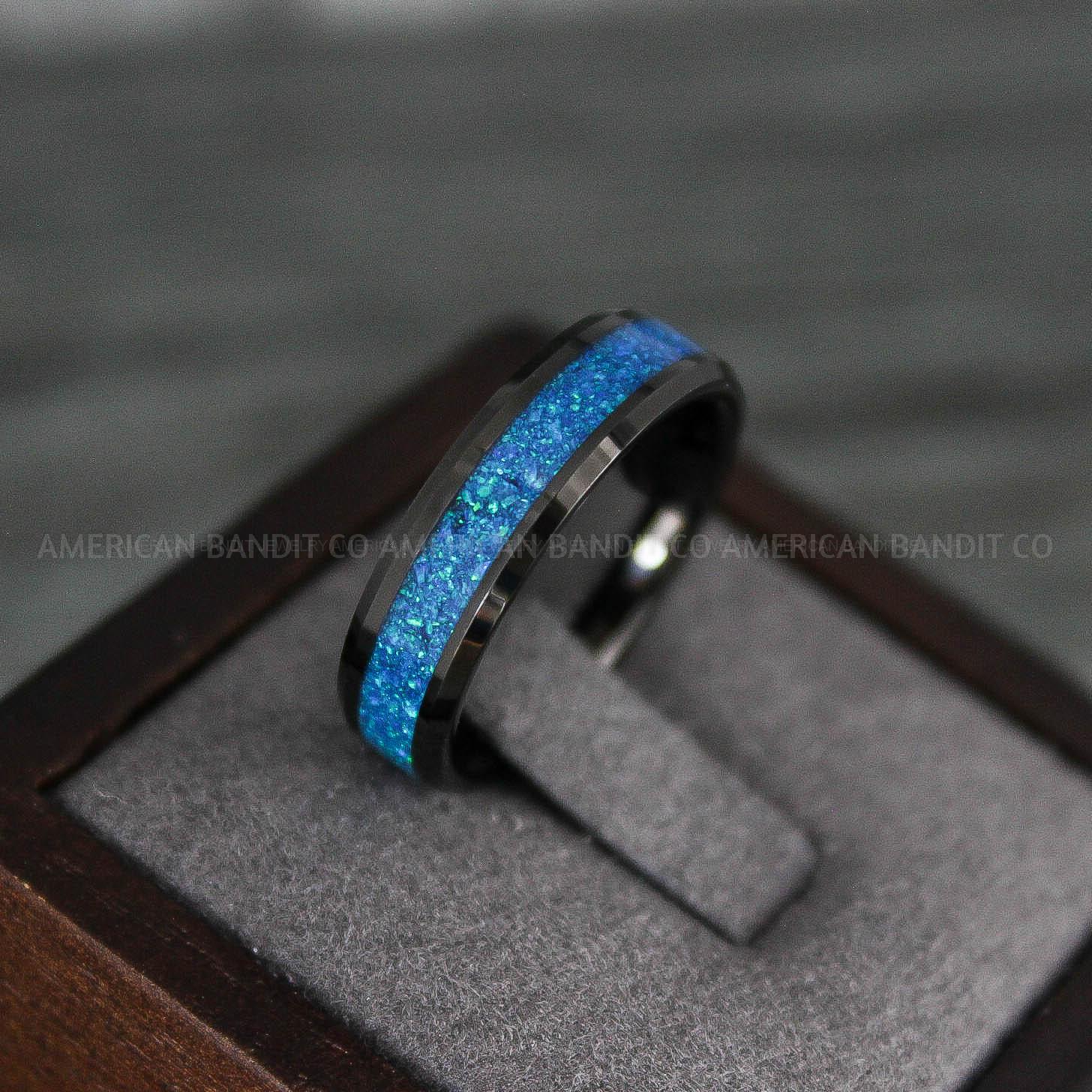 IMG_7901 Opal Ring, Opal Wedding Band, Galaxy Ring, Galaxy Wedding Band, Crushed Opal Wedding Ring - Image 1