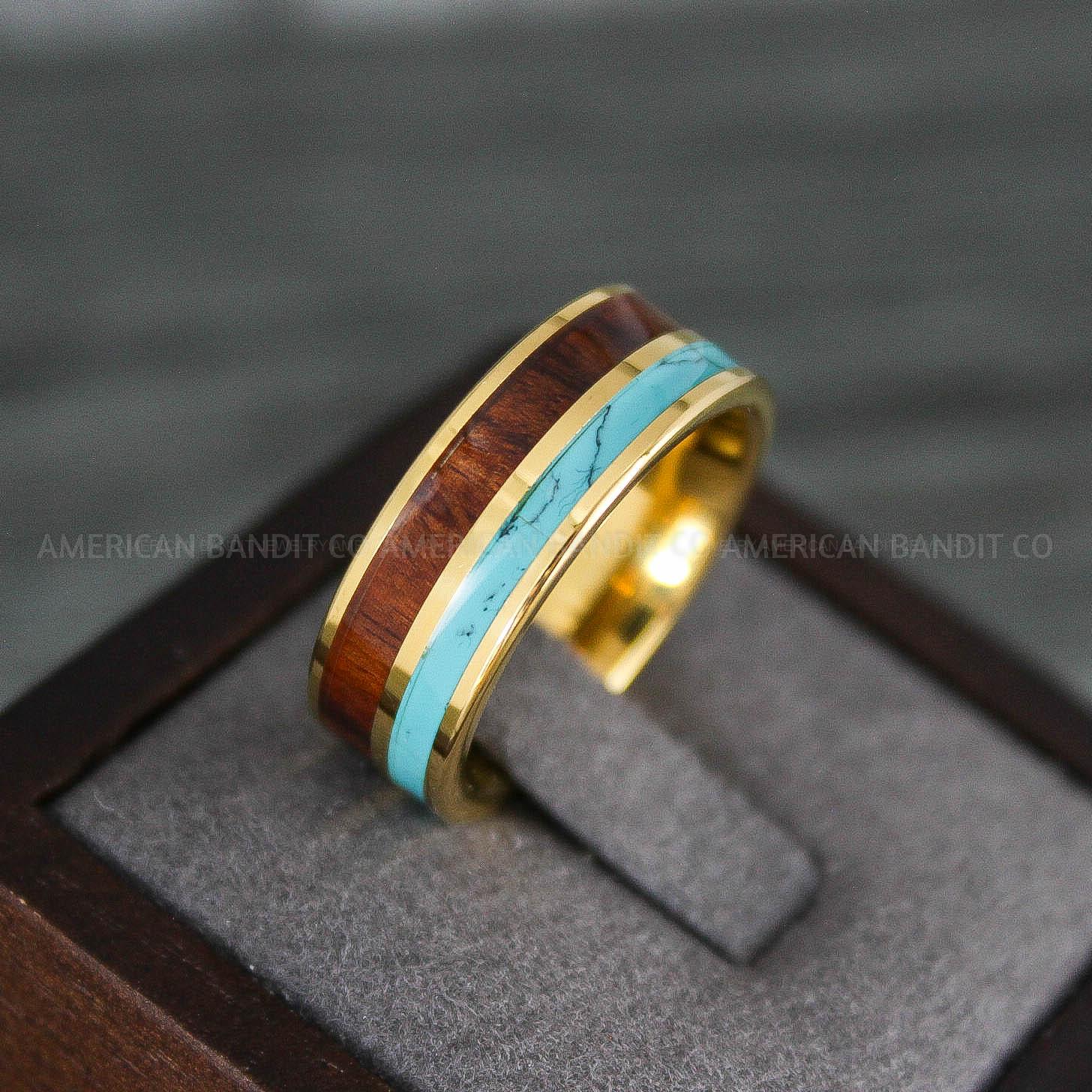IMG_7902 Turquoise Ring, Turquoise Wedding Ring, Turquoise Wedding Band, Turquoise Jewelry, Wood Ring, Wood Wedding Ring - Image 1