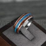 Blue Opal Ring, Wood Ring, Opal Wedding Band, Galaxy Ring, Galaxy Wedding Band, Crushed Opal Wedding Ring