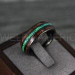 Green Opal Ring, Wood Ring, Opal Wedding Band, Galaxy Ring, Galaxy Wedding Band, Crushed Opal Wedding Ring