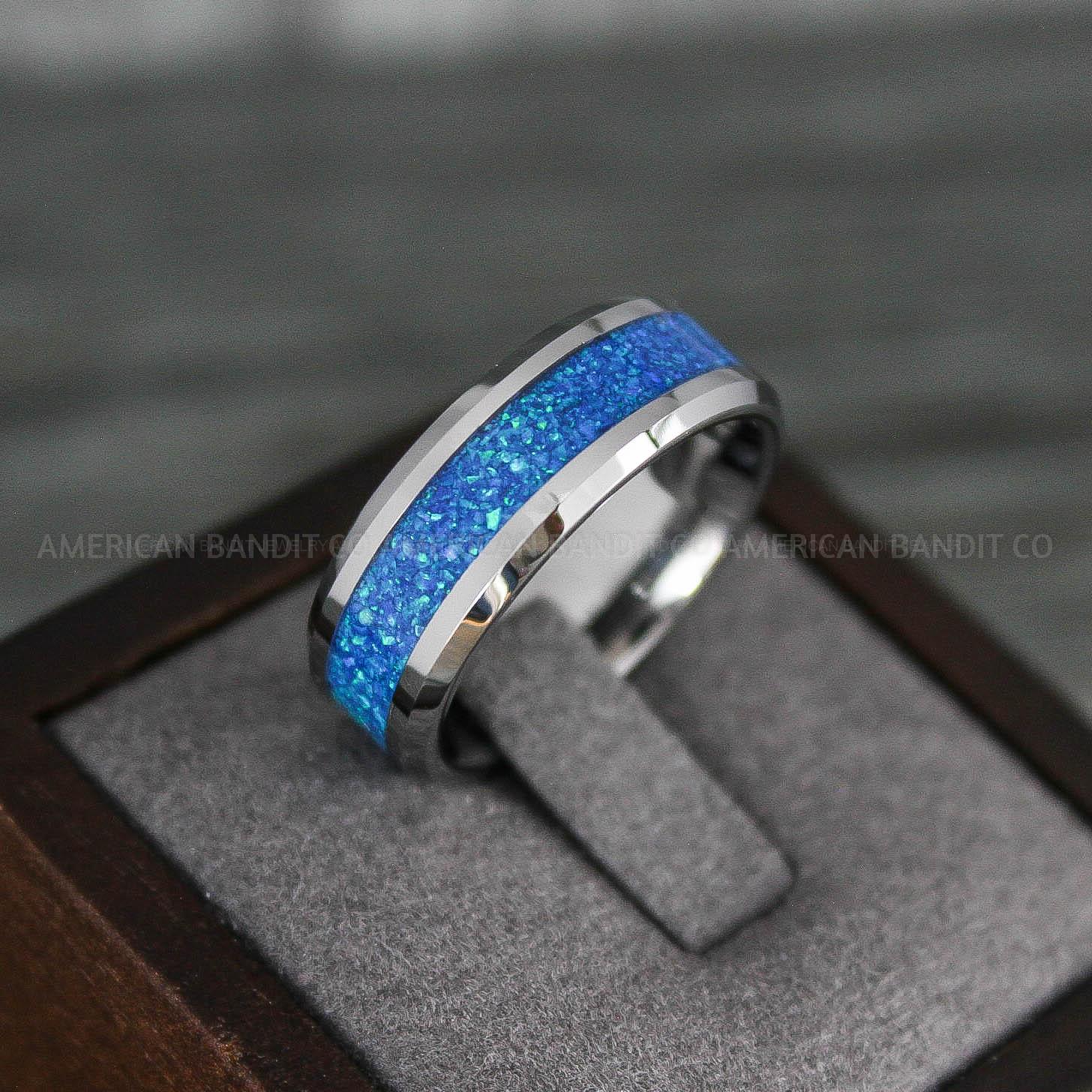 IMG_7910 Opal Ring, Opal Wedding Band, Galaxy Ring, Galaxy Wedding Band, Crushed Opal Wedding Ring - Image 1