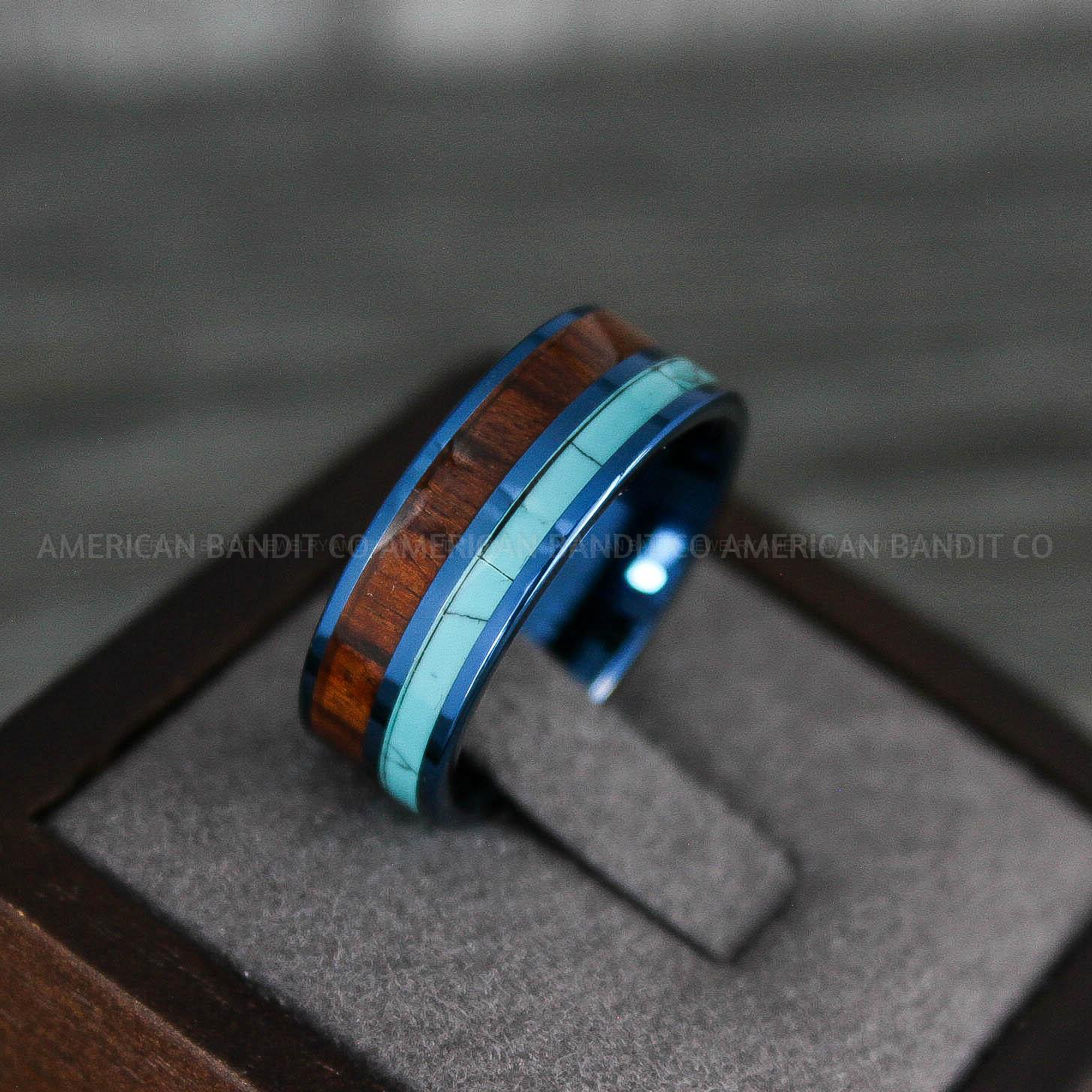 IMG_7913 Turquoise Ring, Turquoise Wedding Ring, Turquoise Wedding Band, Turquoise Jewelry, Wood Ring, Wood Wedding Ring - Image 1