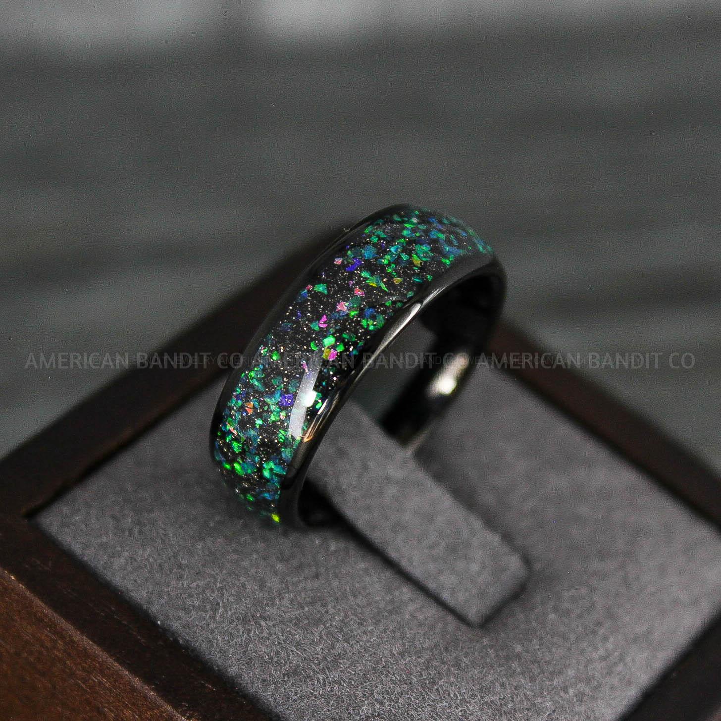 IMG_7914 Opal Ring, Opal Wedding Band, Galaxy Ring, Galaxy Wedding Band, Crushed Opal Wedding Ring - Image 1
