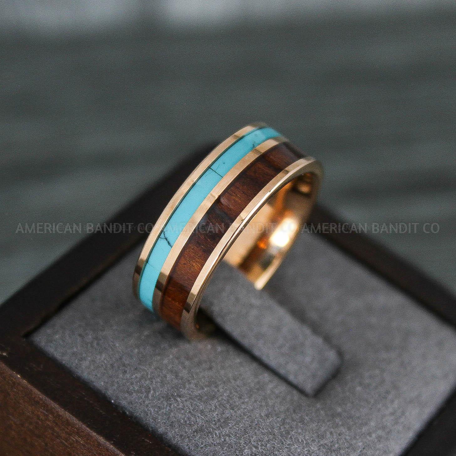 IMG_7917 Turquoise Ring, Turquoise Wedding Ring, Turquoise Wedding Band, Turquoise Jewelry, Wood Ring, Wood Wedding Ring - Image 1