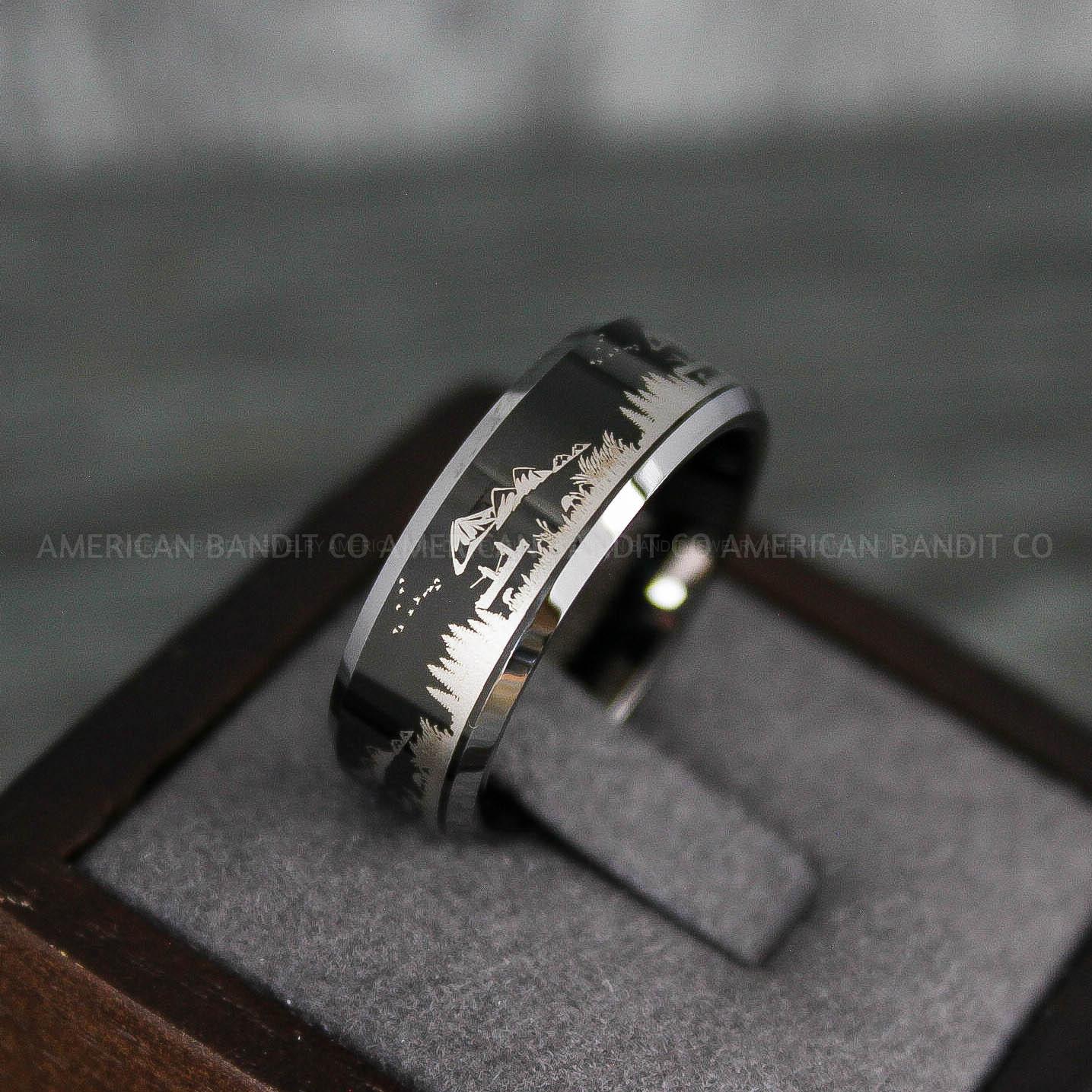 IMG_7950 Forest Ring, Mountain Range Ring, Mountains Scene Ring, Fishing Ring, Hunting Wedding Band - Image 1