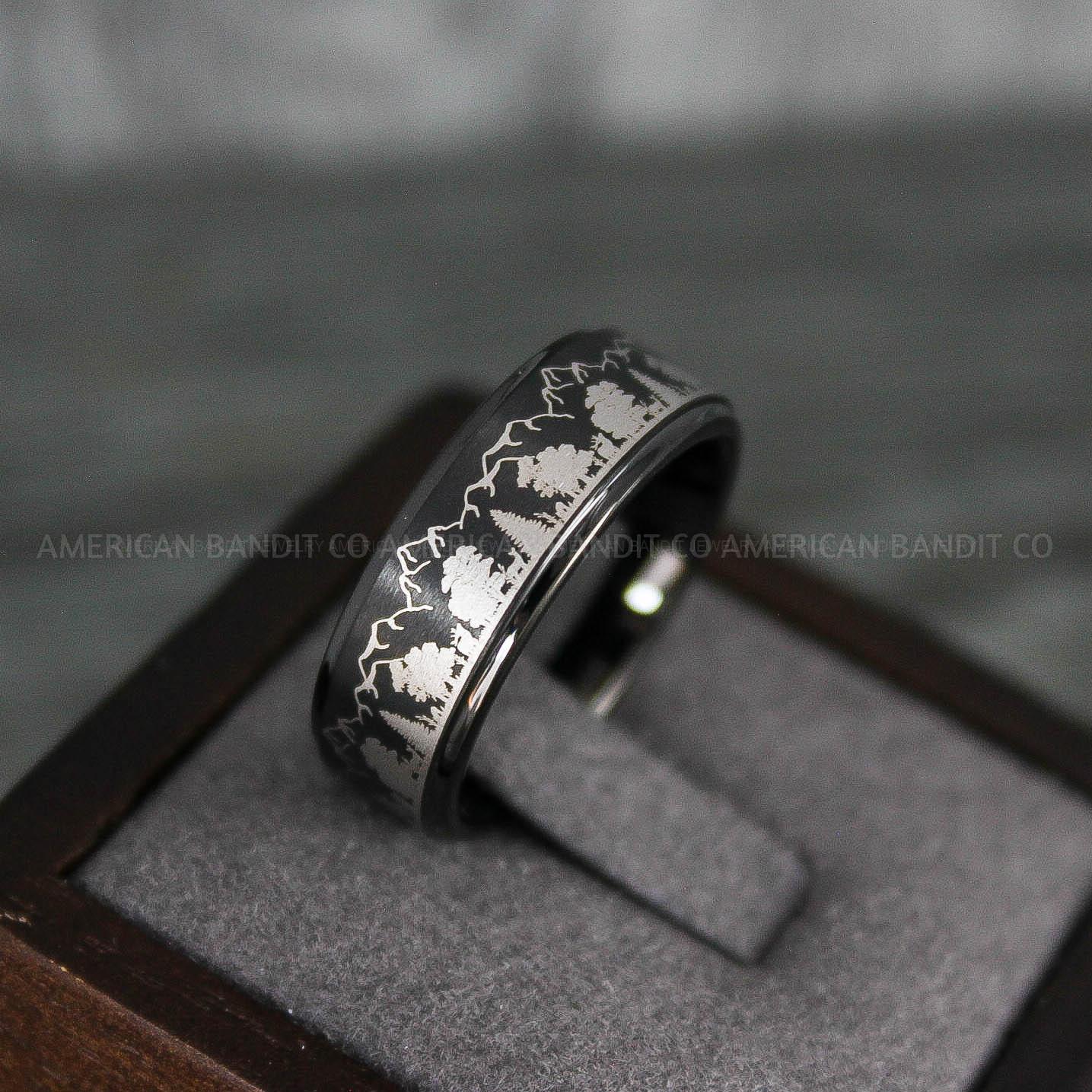 IMG_7951 Forest Ring, Mountain Range Ring, Mountains Scene Ring, Fishing Ring, Hunting Wedding Band - Image 1