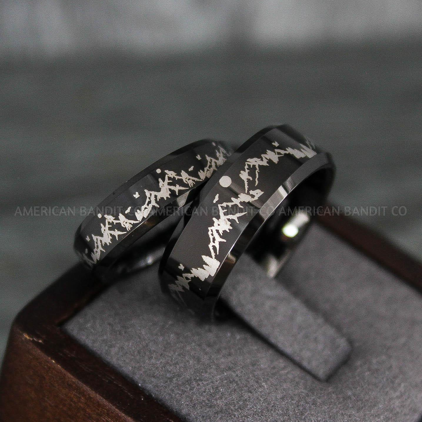IMG_7953 Forest Rings, Mountain Range Rings, Mountains Scene Rings, Fishing Rings, Hunting Wedding Bands - Image 1