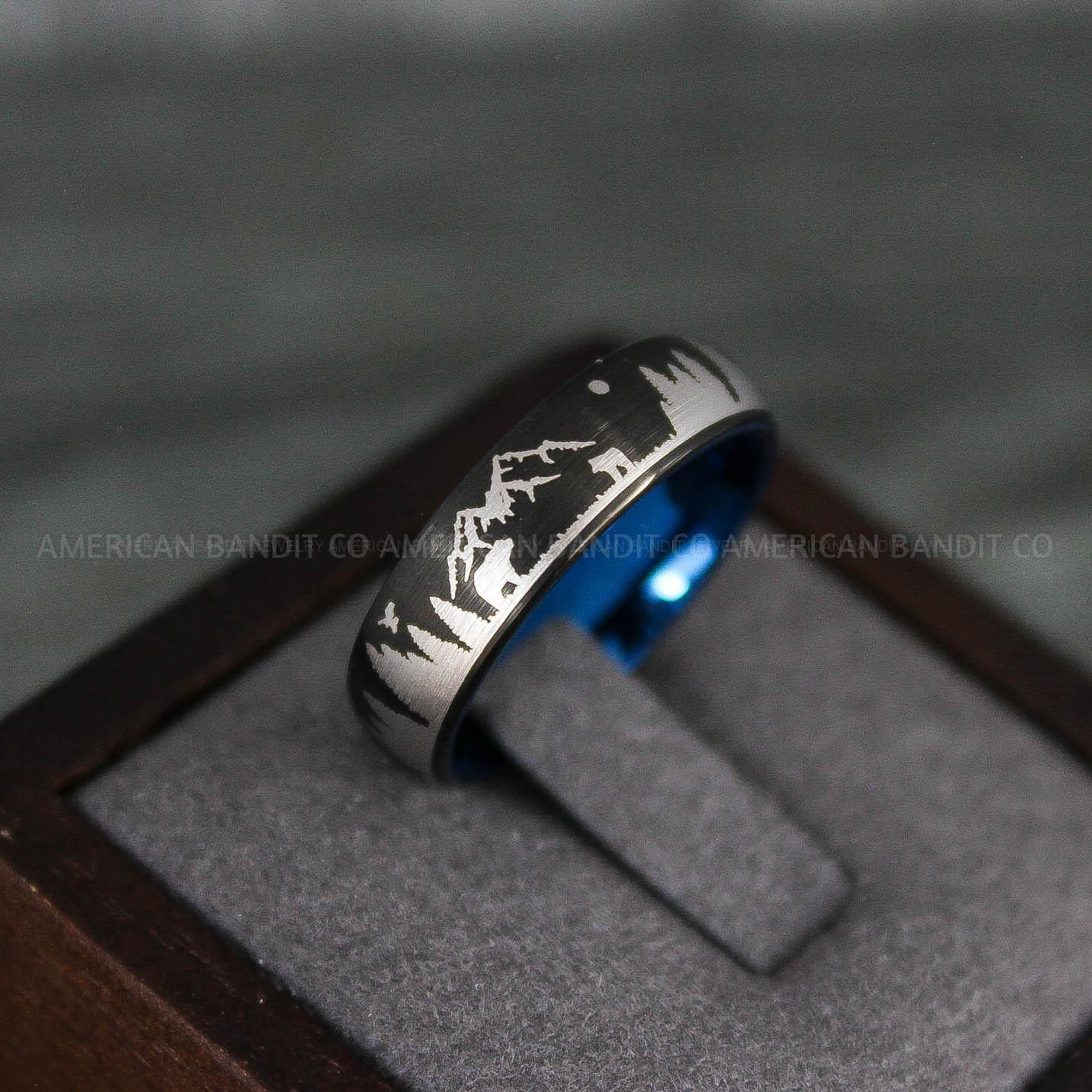 IMG_7956 Forest Ring, Mountain Range Ring, Mountains Scene Ring, Wolf Ring, Hunting Wedding Band - Image 1