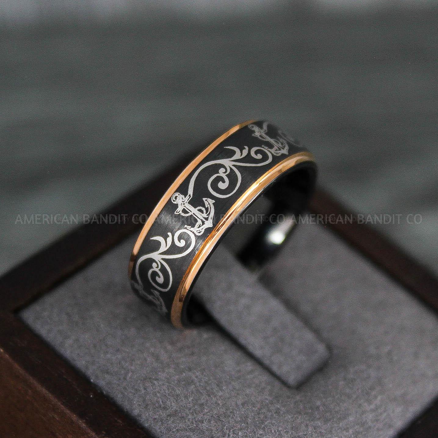 IMG_7962 Nautical Ring, Anchor Rope Ring, Anchor Ring, Rope Ring, Anchor Wedding Ring, Black Wedding Band, Black Tungsten Band, Black Wedding Ring, Black Tungsten Wedding Ring - Image 1