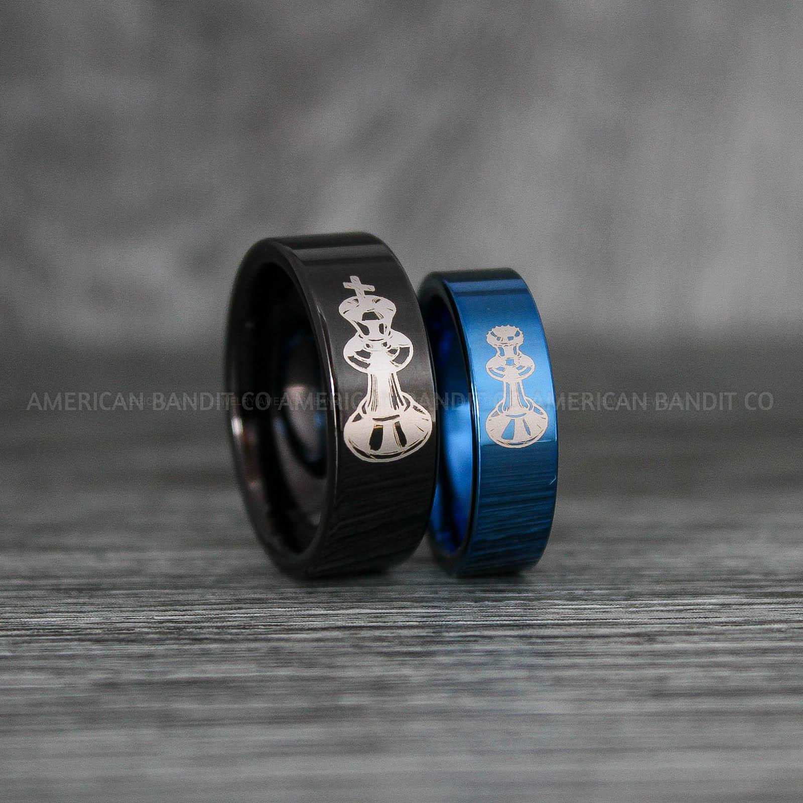 IMG_8020 Chess Ring, Chess Pieces Ring, King and Queen Rings, Couple Rings, Couple Wedding Bands - Image 1