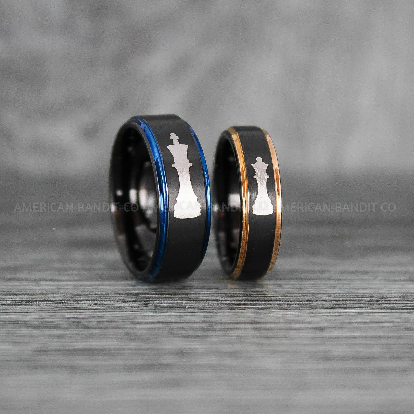 IMG_8022 Chess Ring, Chess Pieces Ring, King and Queen Rings, Couple Rings, Couple Wedding Bands - Image 1