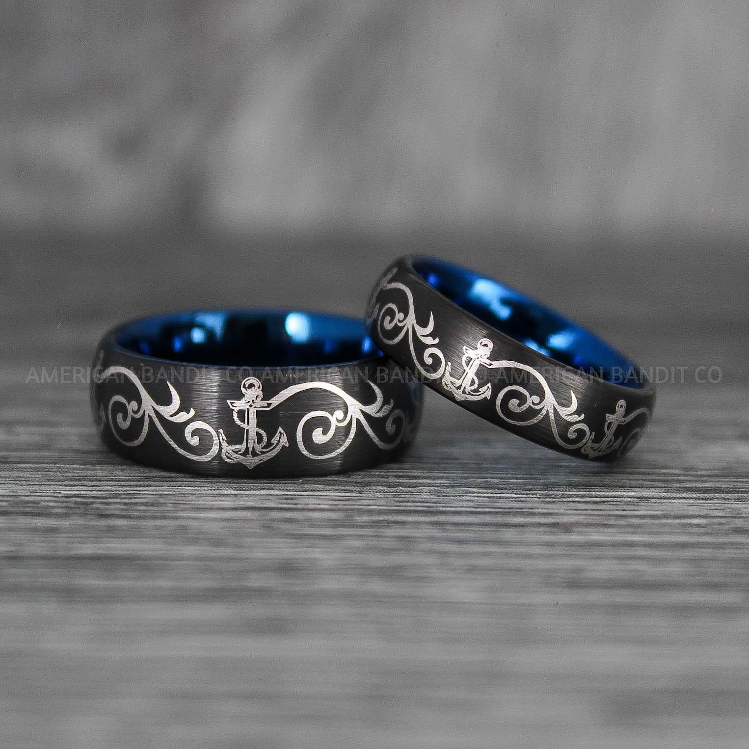 IMG_8031 Nautical Ring, Anchor Ring, Black Anchor Rings, Black Wedding Rings, Black Nautical Rings, Black Wedding Bands, Black Anchor Tungsten Rings - Image 1