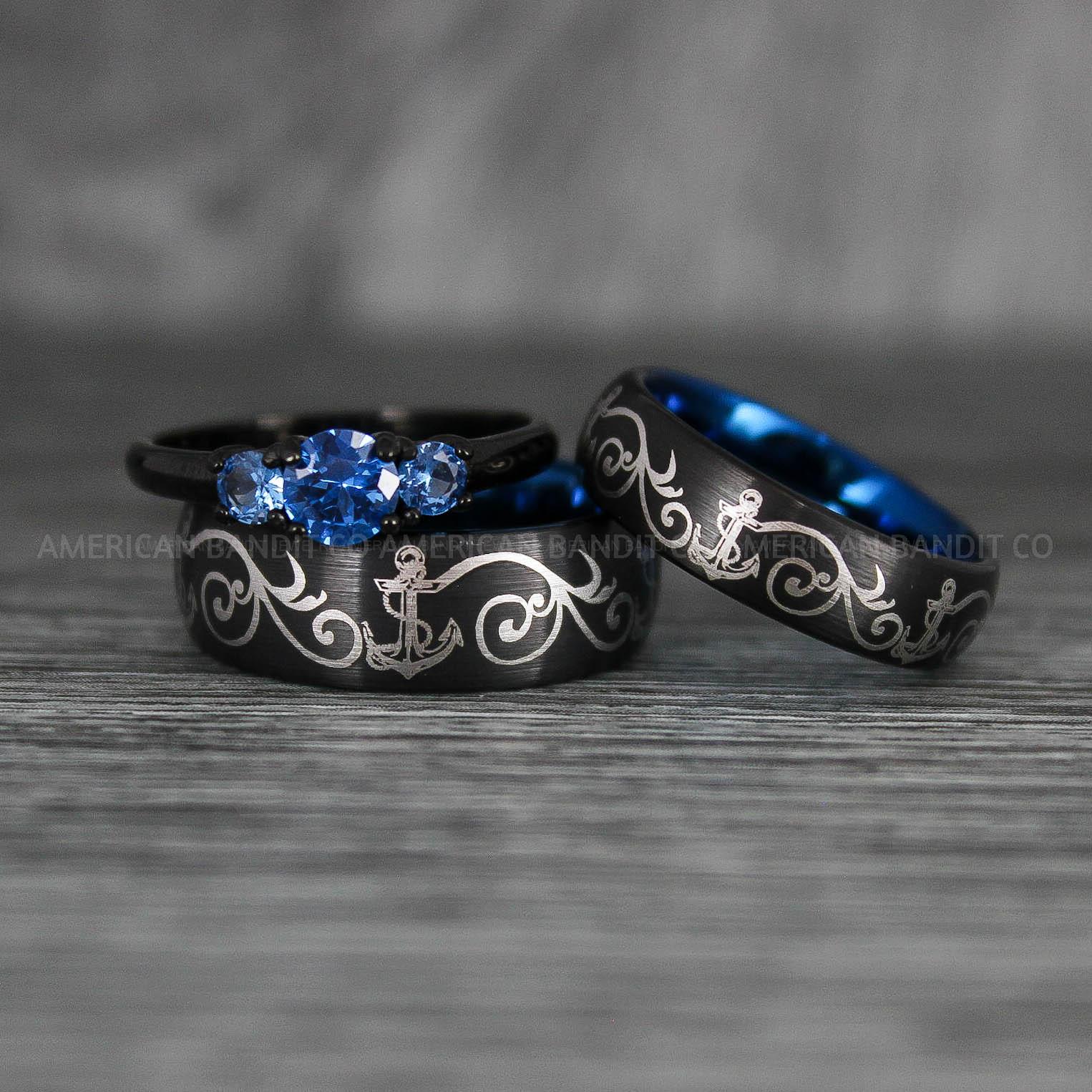 IMG_8032 Nautical Ring, Anchor Ring, Black Anchor Rings, Black Wedding Rings, Black Nautical Rings, Black Wedding Bands, Black Anchor Tungsten Rings - Image 1