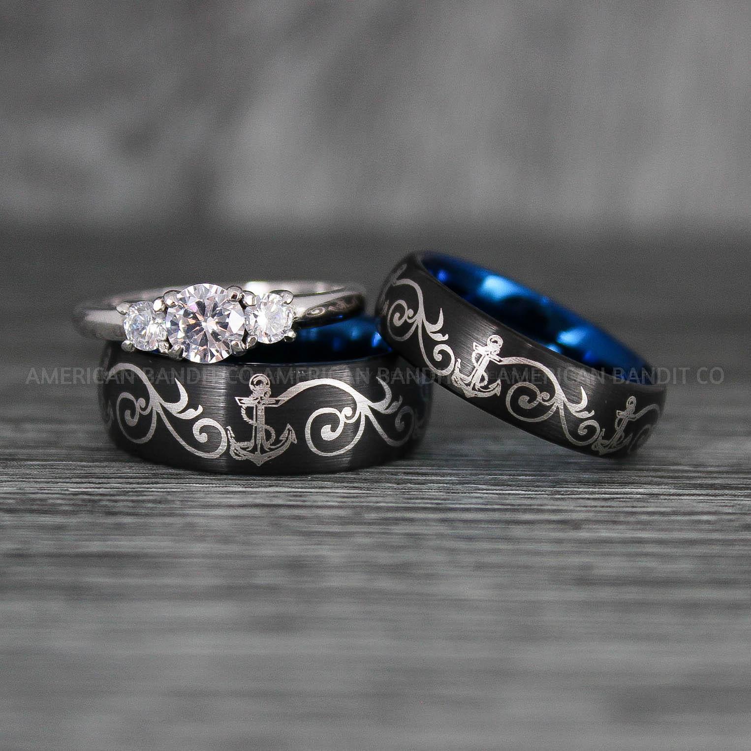 IMG_8033 Nautical Ring, Anchor Ring, Black Anchor Rings, Black Wedding Rings, Black Nautical Rings, Black Wedding Bands, Black Anchor Tungsten Rings - Image 1