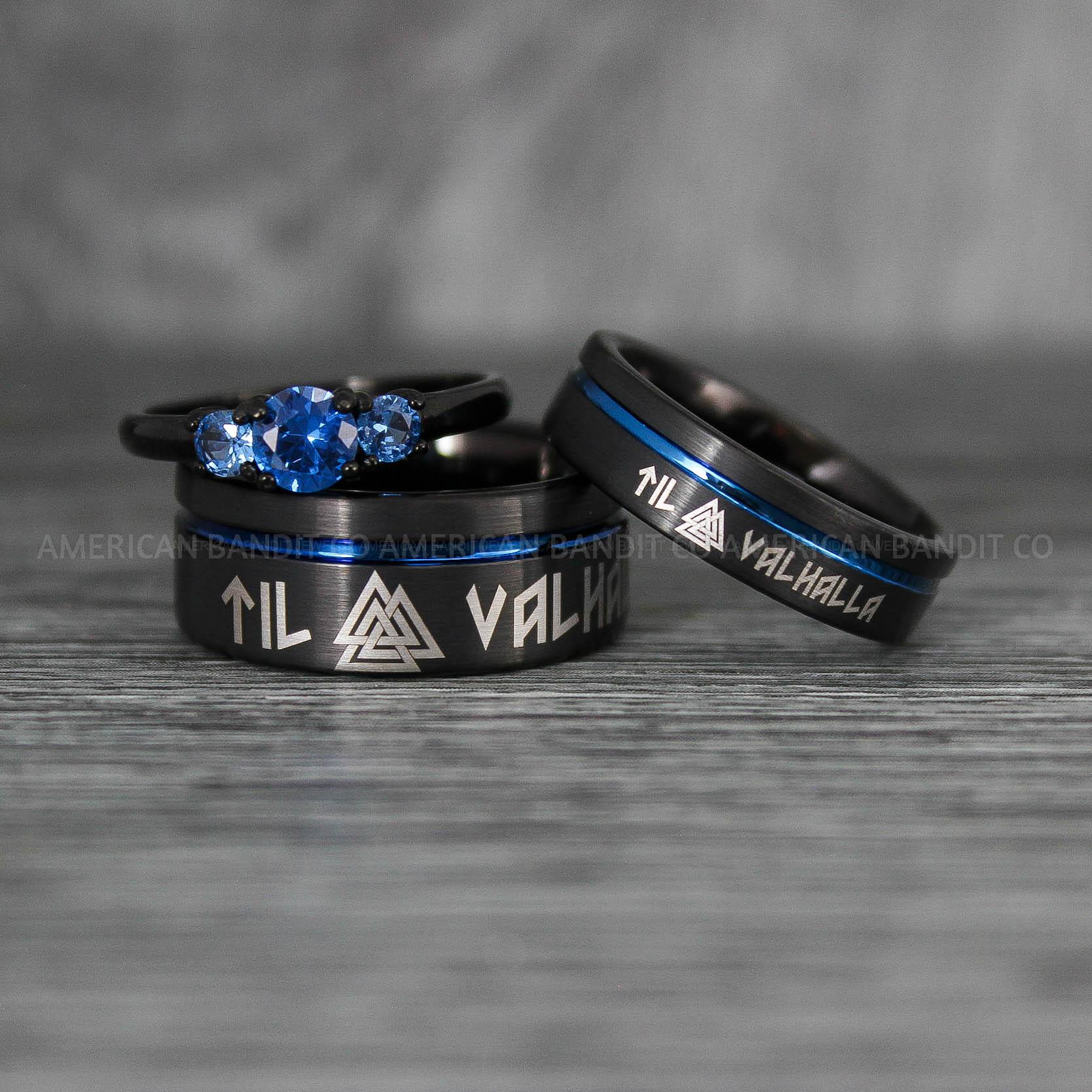 IMG_8070 Til Valhalla Rings, Viking Rings, Runes Rings, Valknut Rings, Nordic Rings, Norsemen Rings, Nordic Runes Rings, Black Tungsten Bands - Image 1