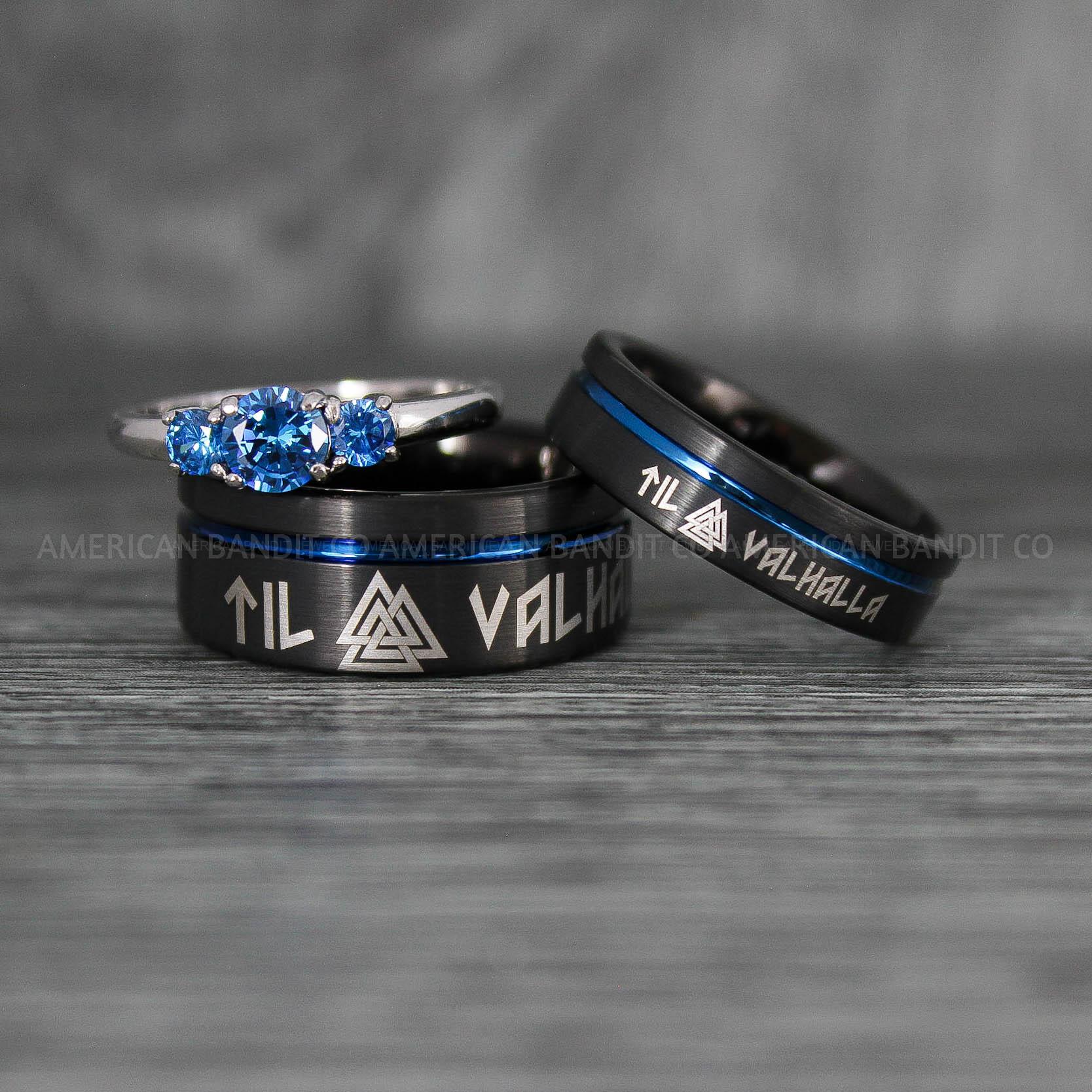 IMG_8071 Til Valhalla Rings, Viking Rings, Runes Rings, Valknut Rings, Nordic Rings, Norsemen Rings, Nordic Runes Rings, Black Tungsten Bands - Image 1