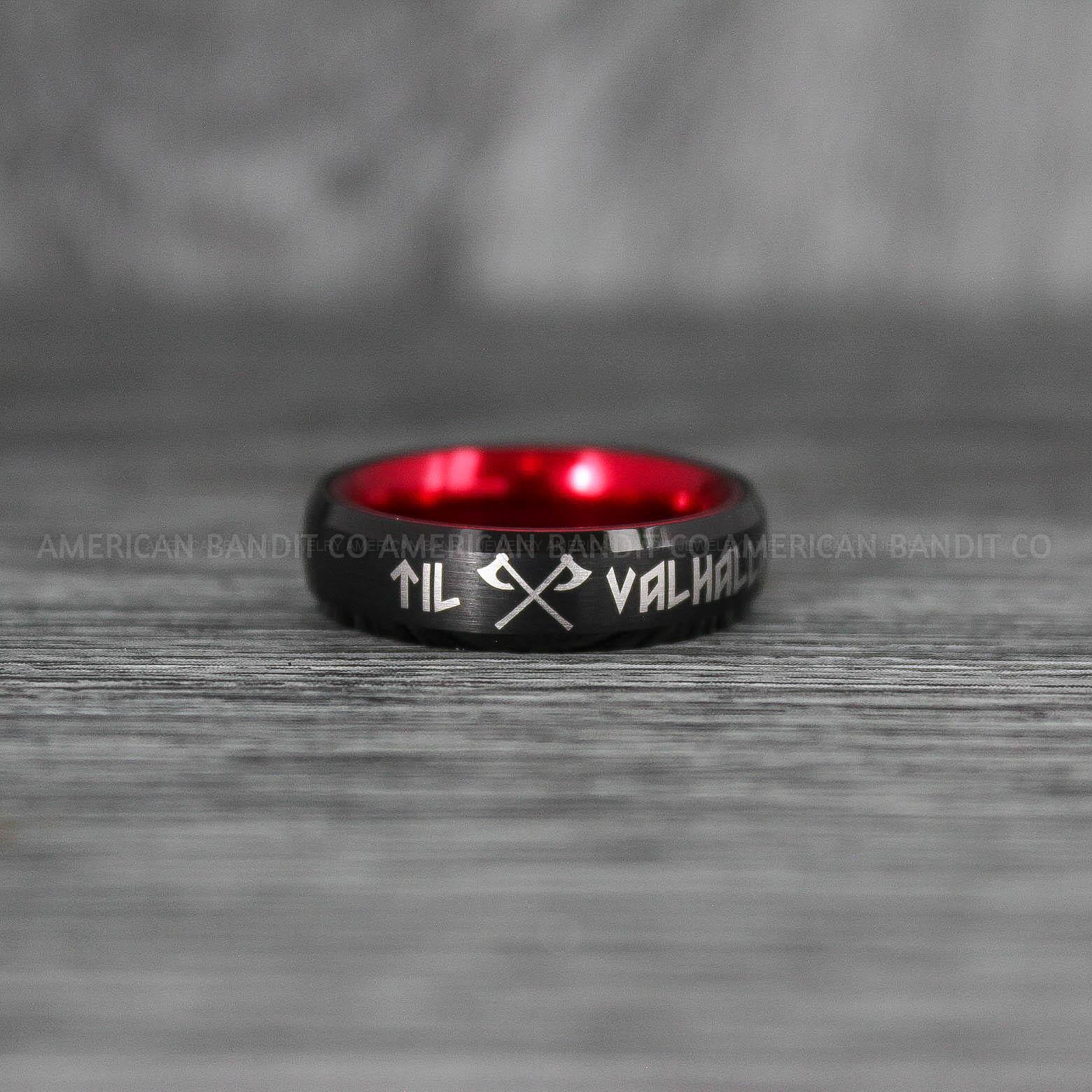 IMG_8076 Til Valhalla Rings, Viking Rings, Runes Rings, Valknut Rings, Nordic Rings, Norsemen Rings, Nordic Runes Rings, Black Tungsten Bands - Image 1