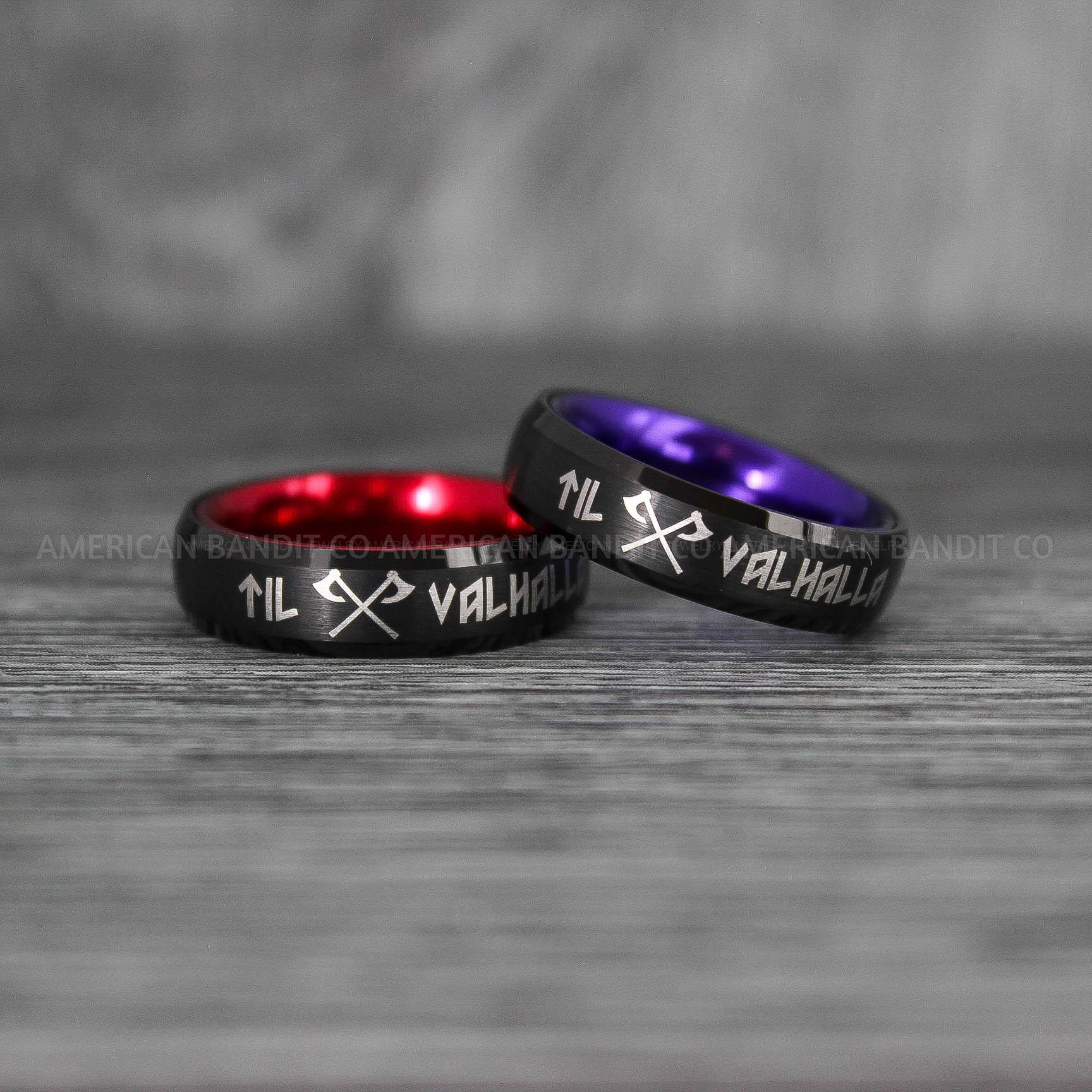 IMG_8077 Til Valhalla Rings, Viking Rings, Runes Rings, Valknut Rings, Nordic Rings, Norsemen Rings, Nordic Runes Rings, Black Tungsten Bands - Image 1
