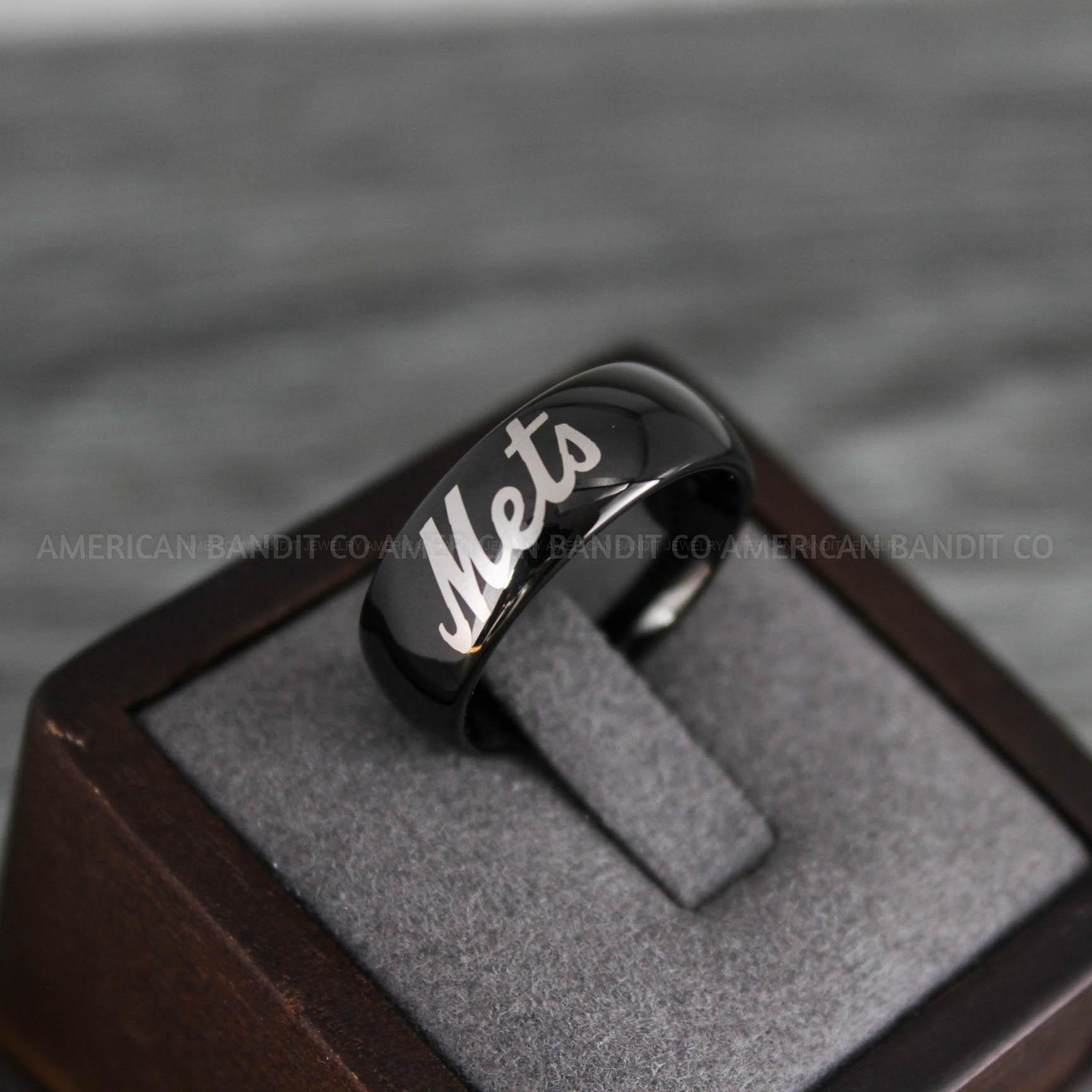 IMG_8103 Mets Ring, Baseball Ring, Baseball Wedding Ring, Baseball Wedding Band, Black Baseball Ring, Black Wedding Band, Black Baseball Wedding Band, Baseball Jewelry - Image 1