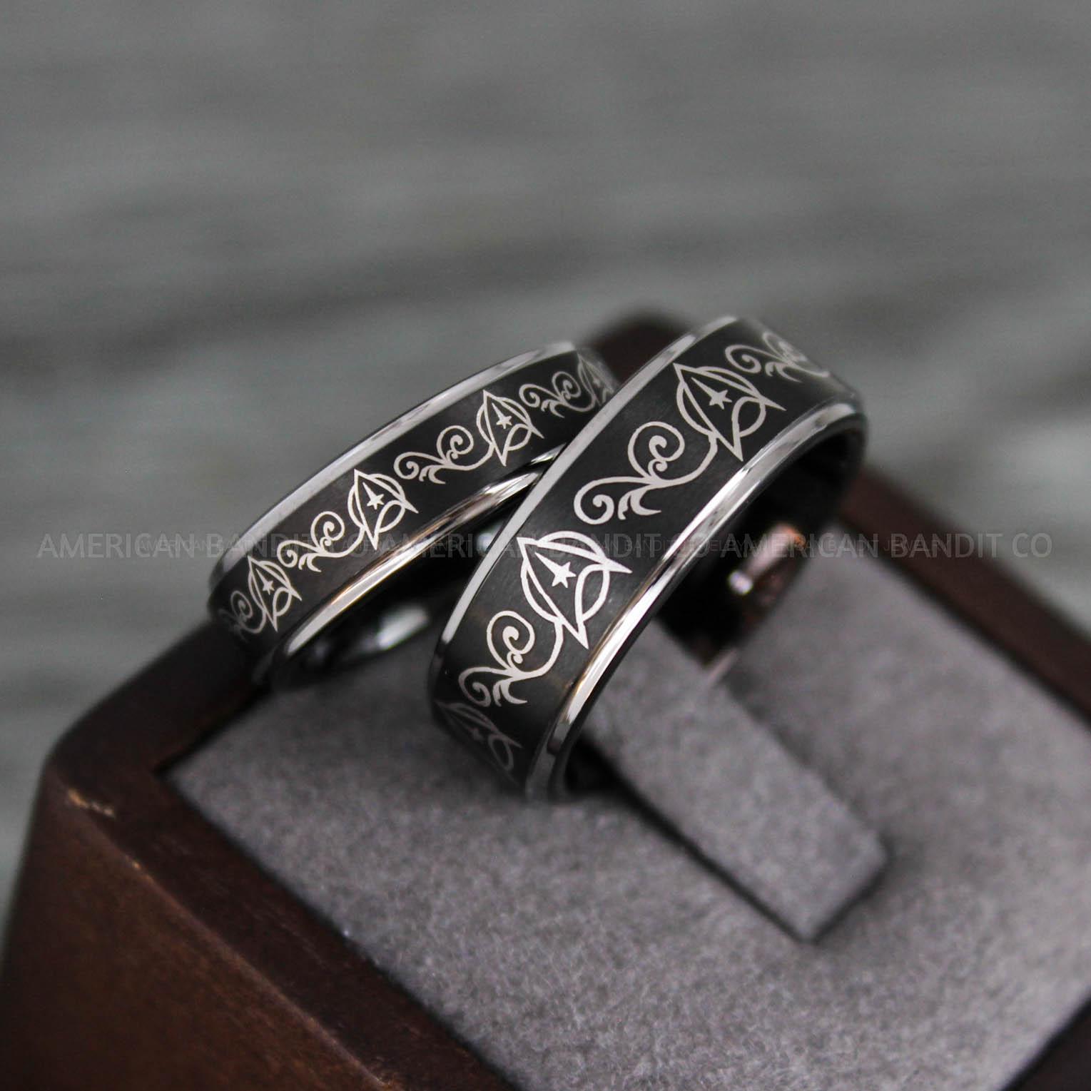 IMG_8108 Star Trek Ring, Star Trek Wedding Band, Black Star Trek Wedding Ring, Star Trek Wedding Ring, Star Trek Jewelry - Image 1