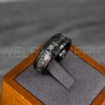 Heartbeat Ring, Black Wedding Band, Black Wedding Ring, Black Tungsten Ring with Black Carbon Fiber Inlay